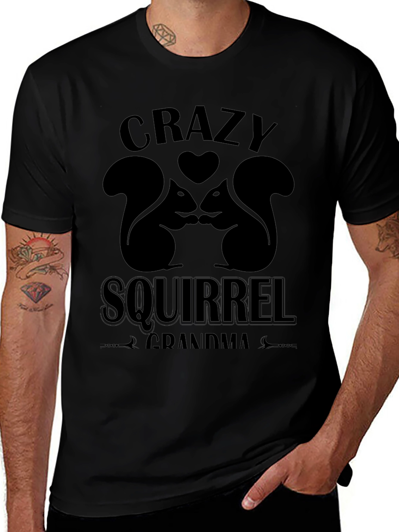 Crazy Squirrel Grandma Black T-Shirt