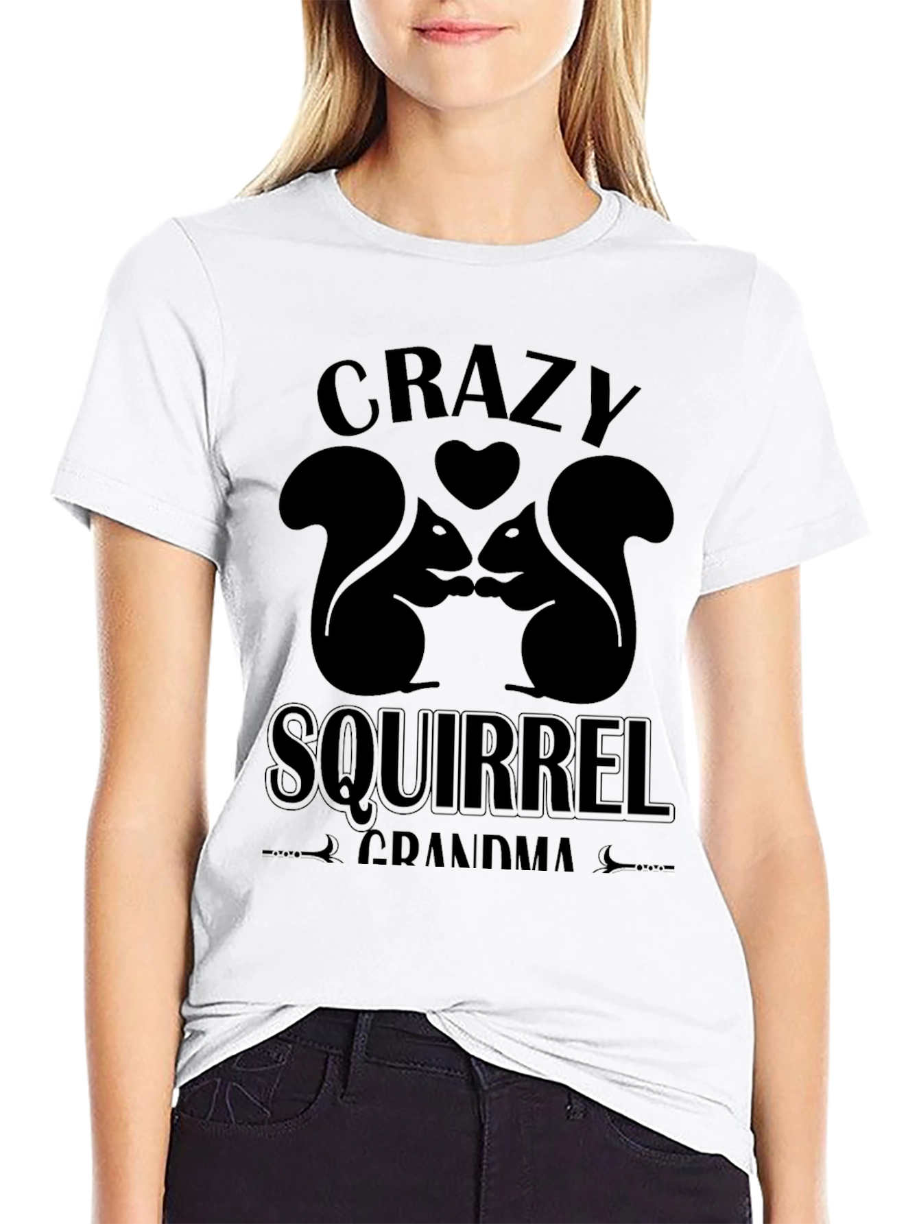 Crazy Squirrel Grandma Black T-Shirt