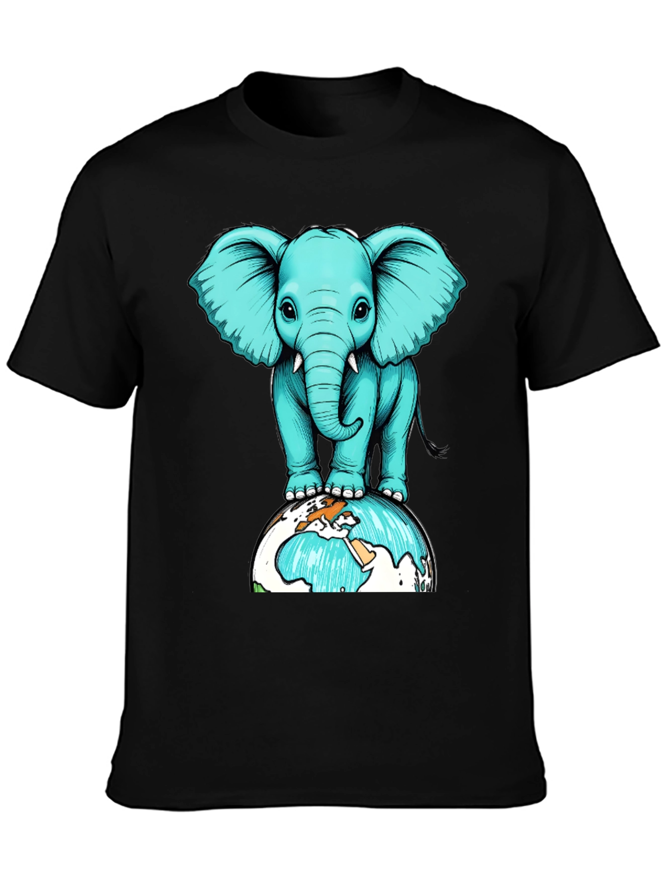 Elephant on Globe Graphic Tee - Black