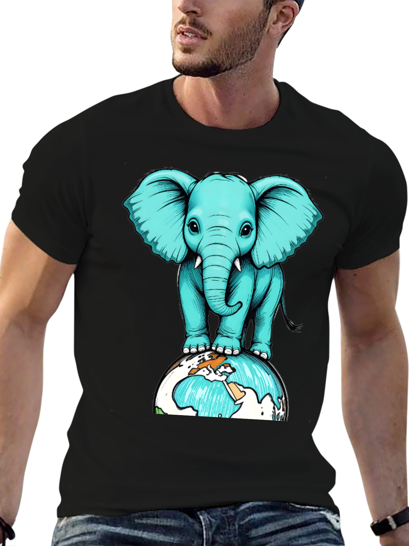 Elephant on Globe Graphic Tee - Black
