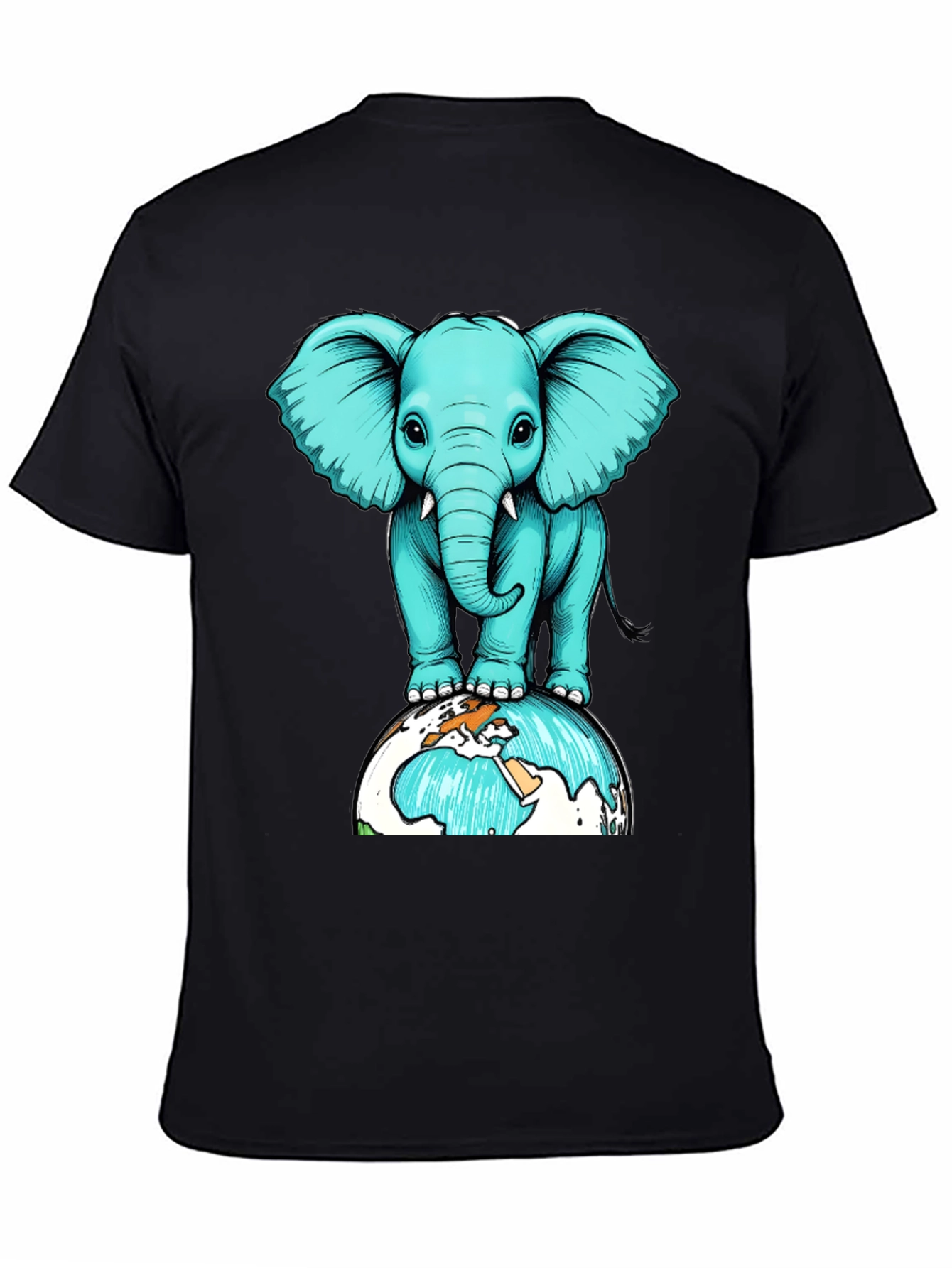 Elephant on Globe Graphic Tee - Black