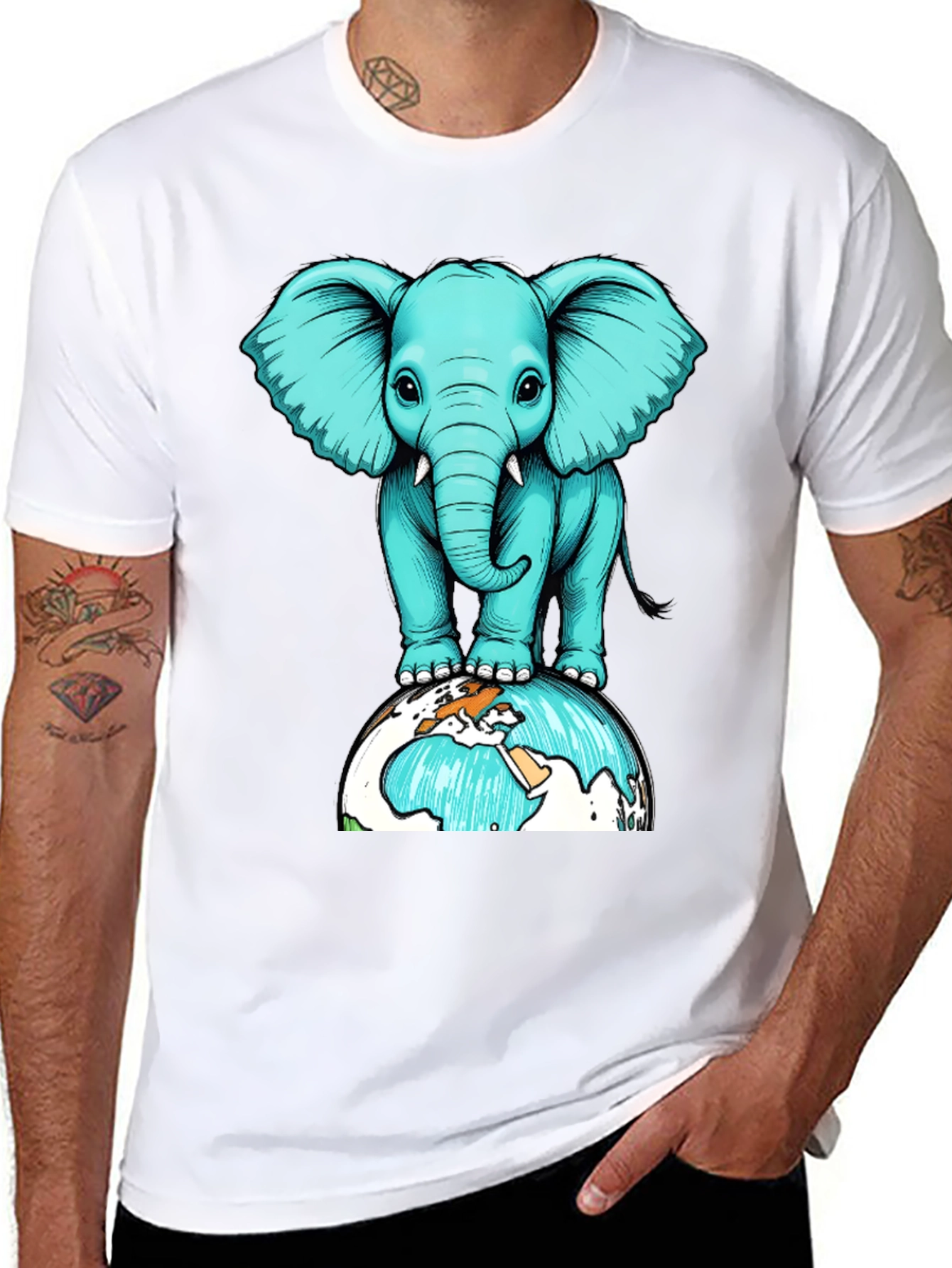 Elephant on Globe Graphic Tee - Black