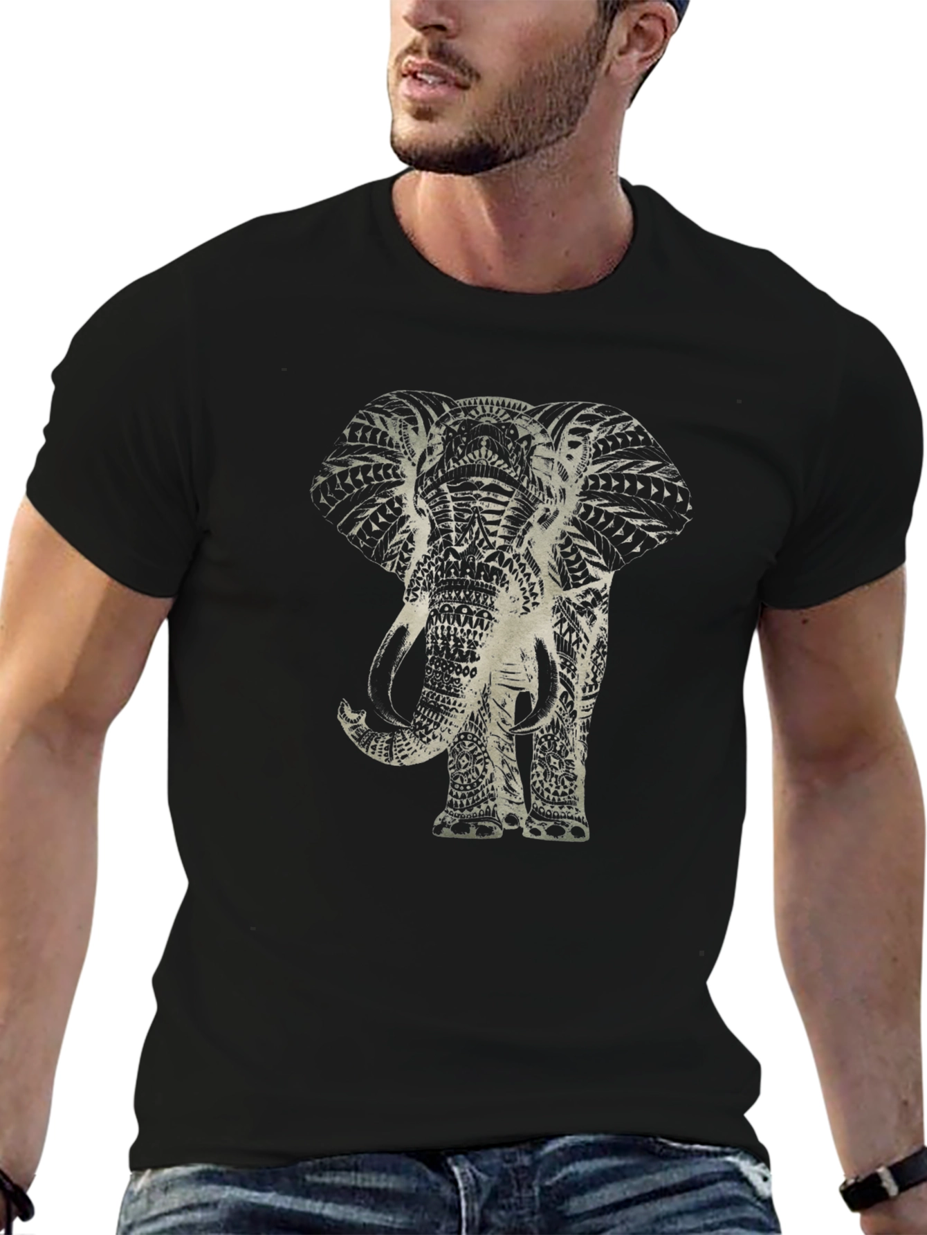 Elephant Graphic Print Black T-Shirt