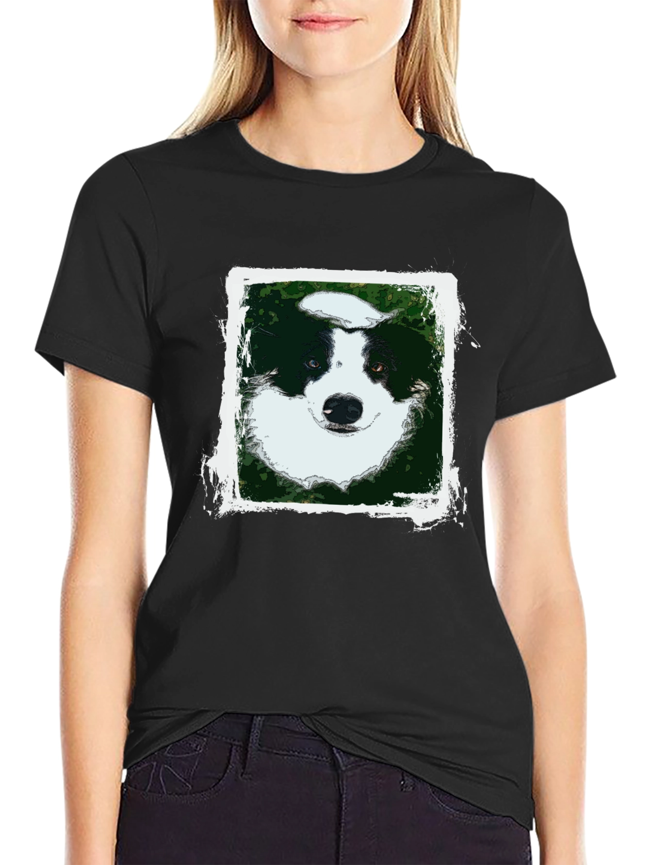 Dog Portrait Graphic Tee - Black