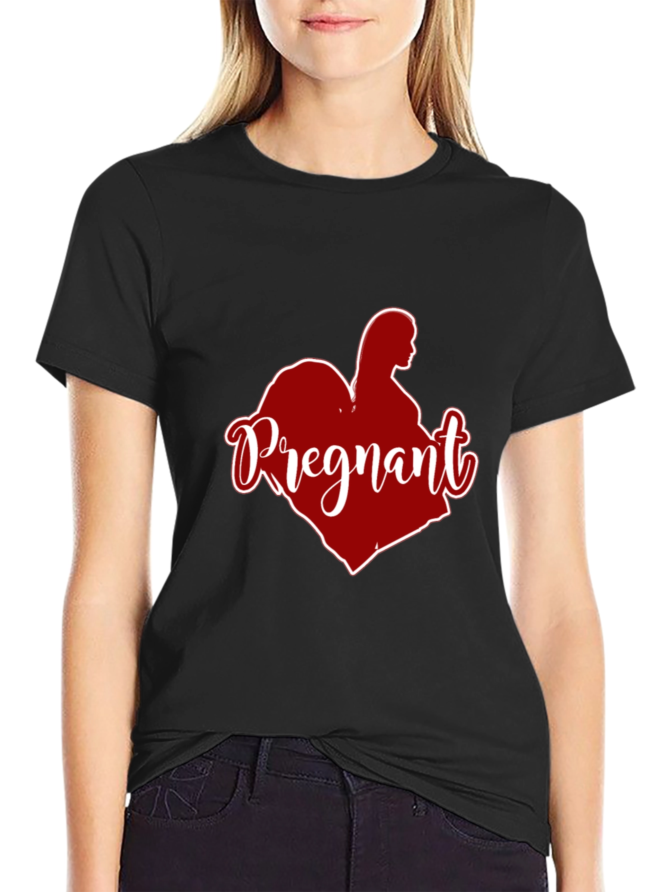 Pregnant Heart Graphic Tee - Black