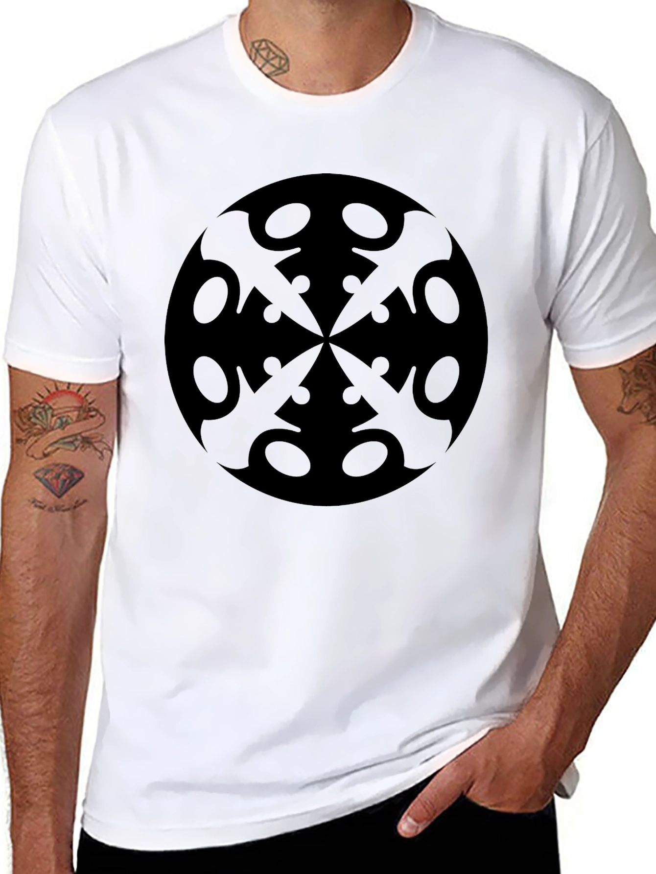 Black Graphic Tee - Edgy Circular Design