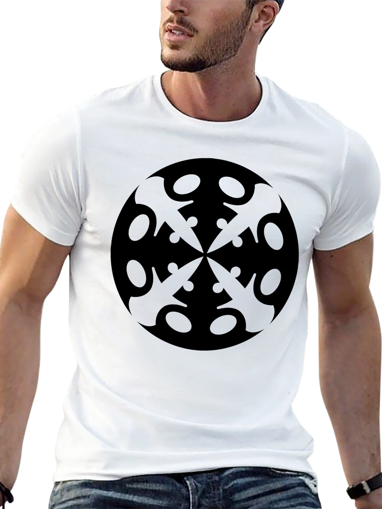 Black Graphic Tee - Edgy Circular Design