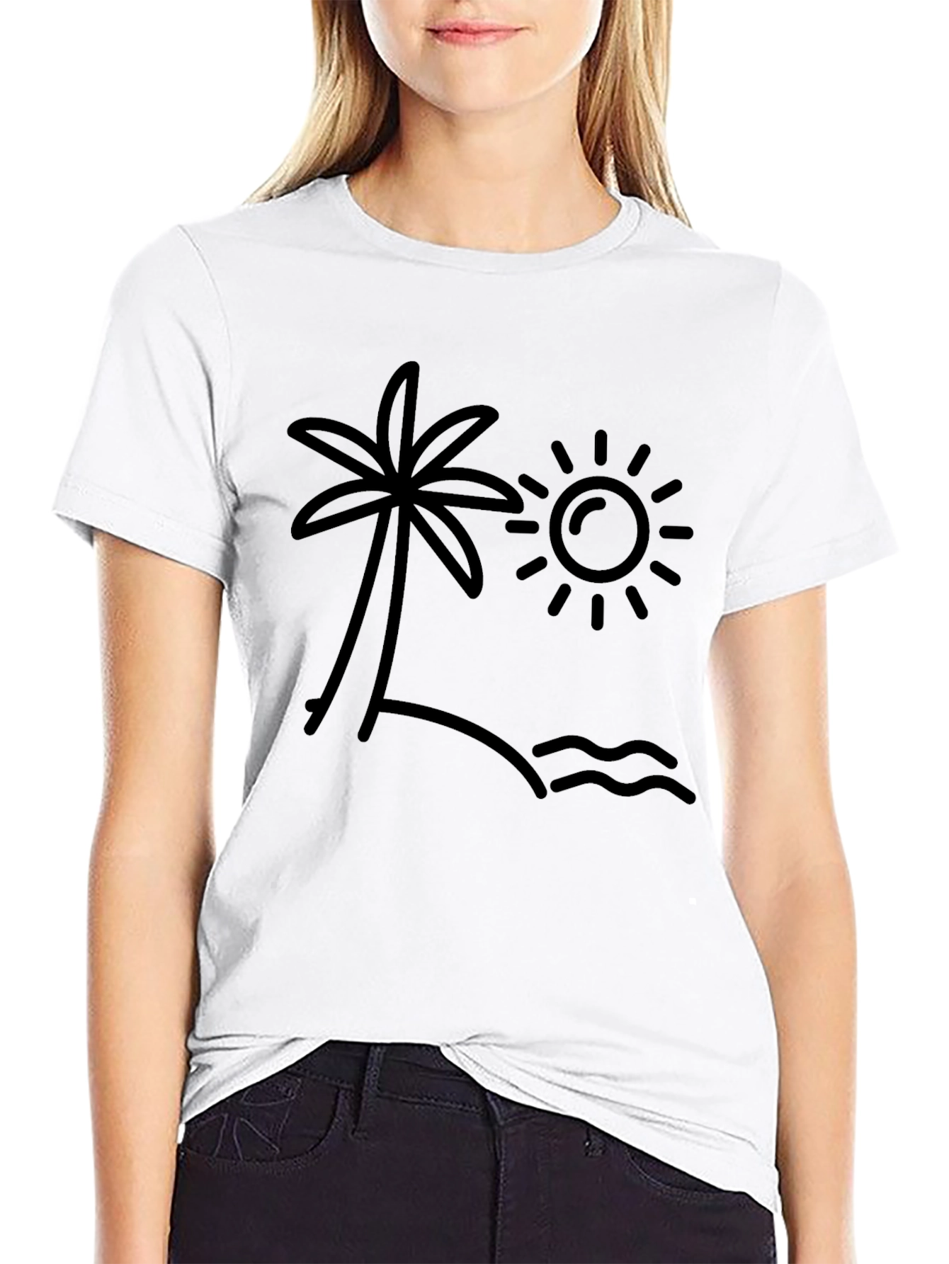Tropical Beach Graphic Tee - Black