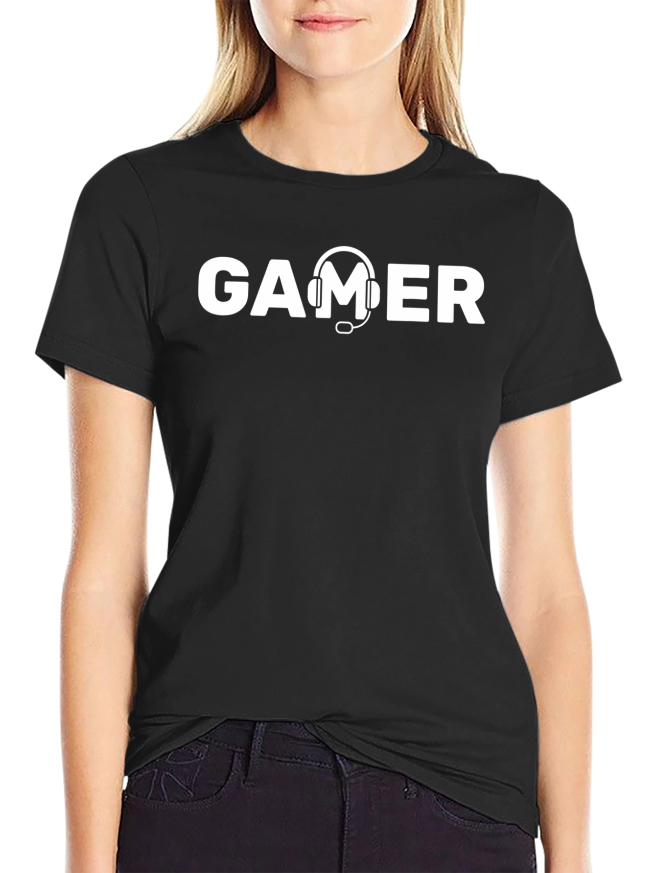 Gamer Headset Graphic Tee - Black Cotton T-Shirt
