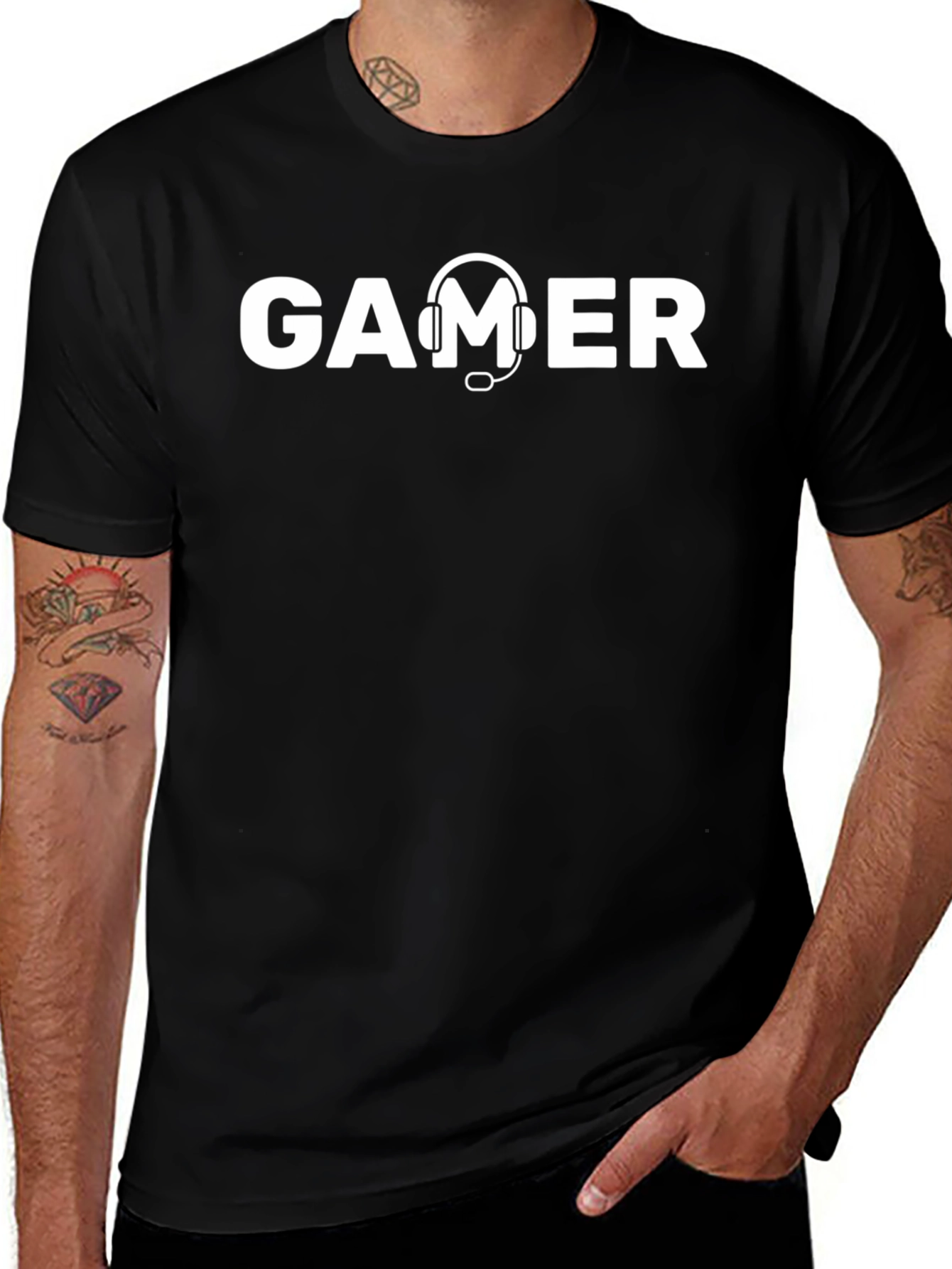 Gamer Headset Graphic Tee - Black Cotton T-Shirt