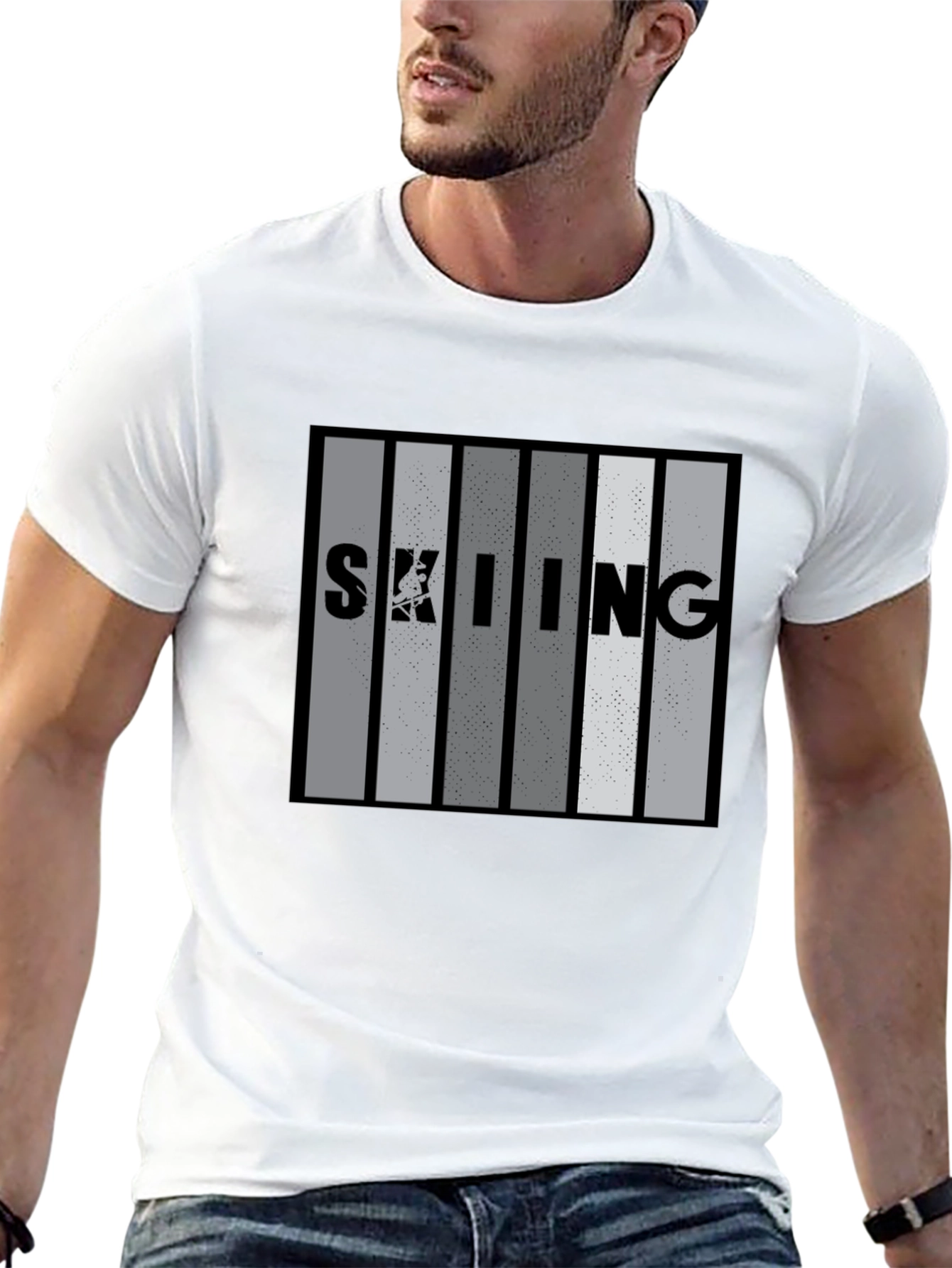 Skiing Stripe Graphic T-Shirt - Stylish Mens Tee