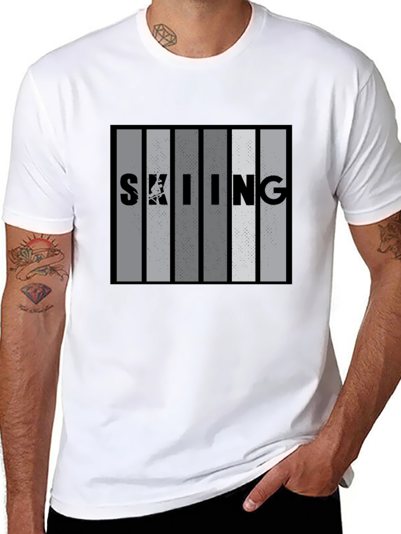 Skiing Stripe Graphic T-Shirt - Stylish Mens Tee