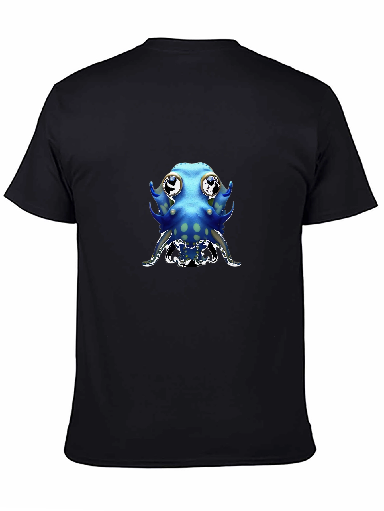 Cartoon Octopus Graphic Tee - Black Cotton Blend