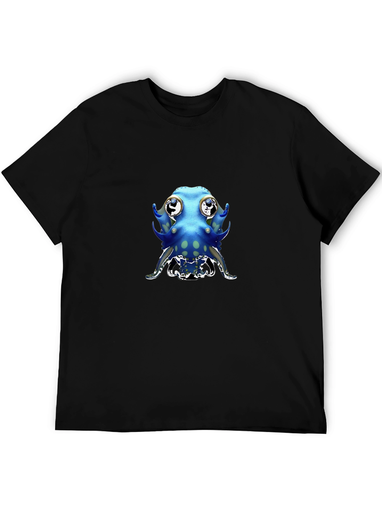 Cartoon Octopus Graphic Tee - Black Cotton Blend