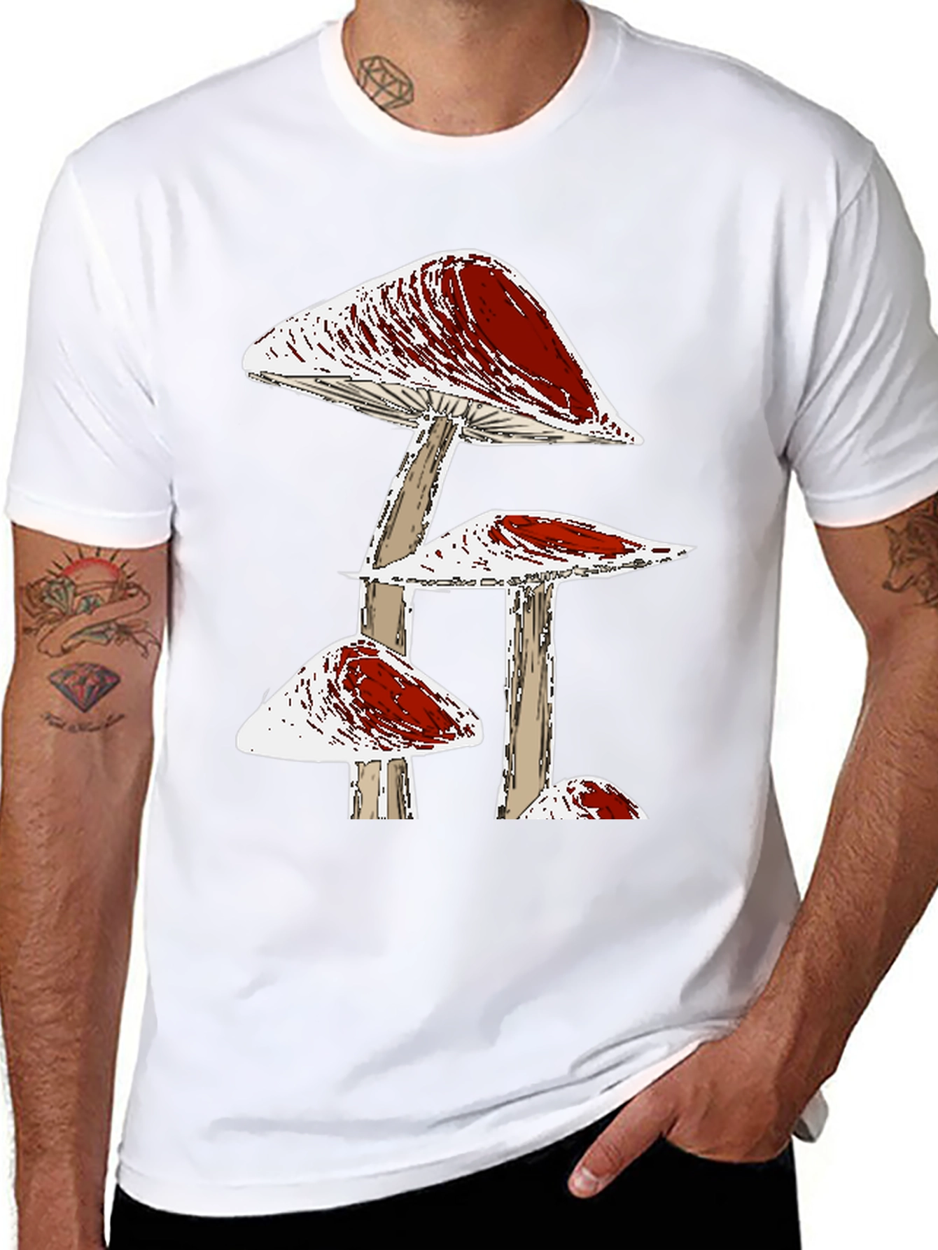 Funky Mushroom Graphic Tee - Black Cotton T-Shirt