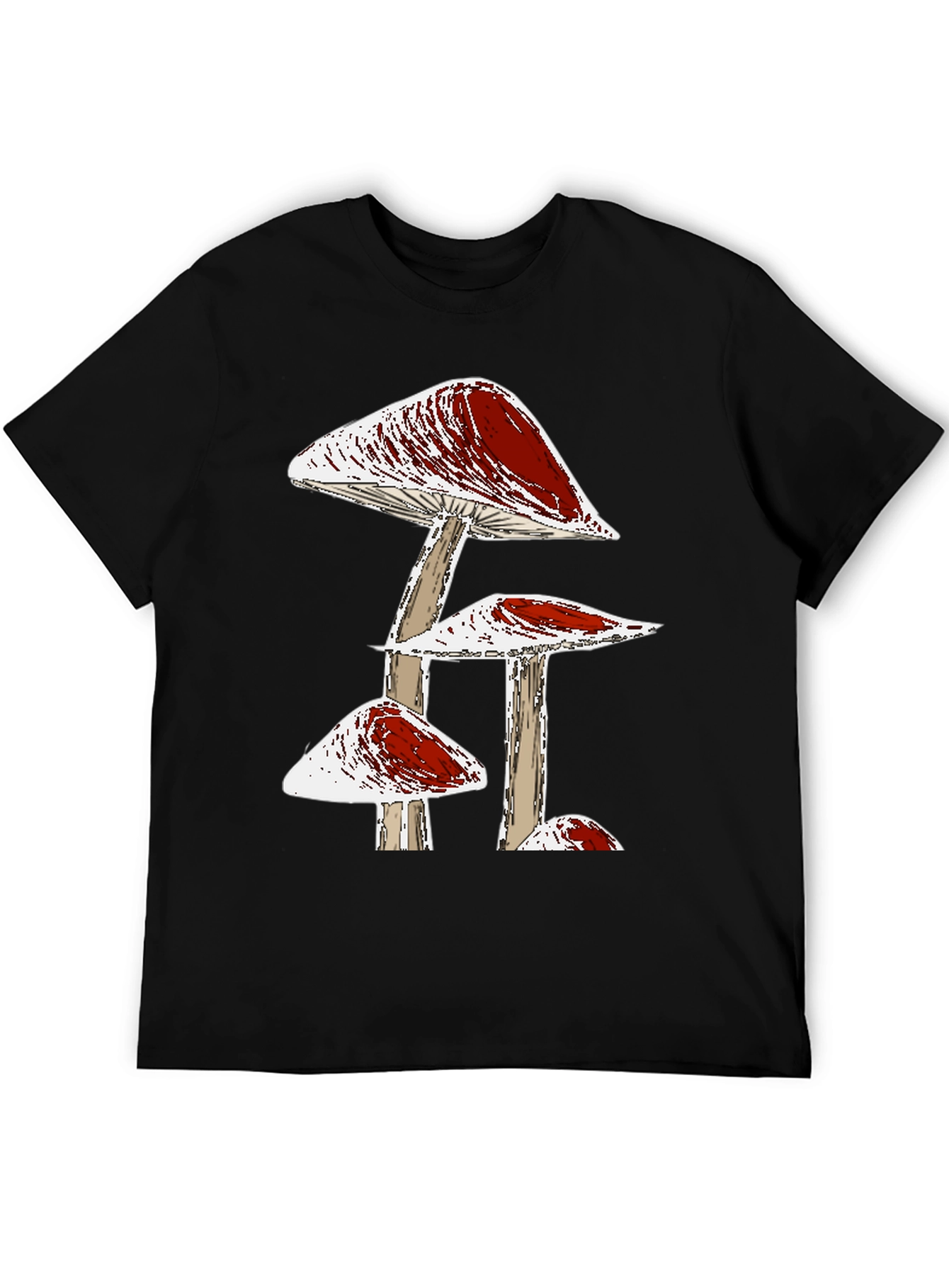 Funky Mushroom Graphic Tee - Black Cotton T-Shirt