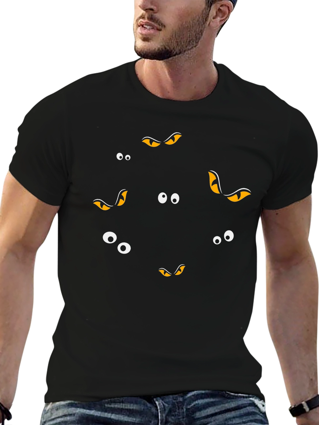 Spooky Eyes Black T-Shirt - Halloween Fun!