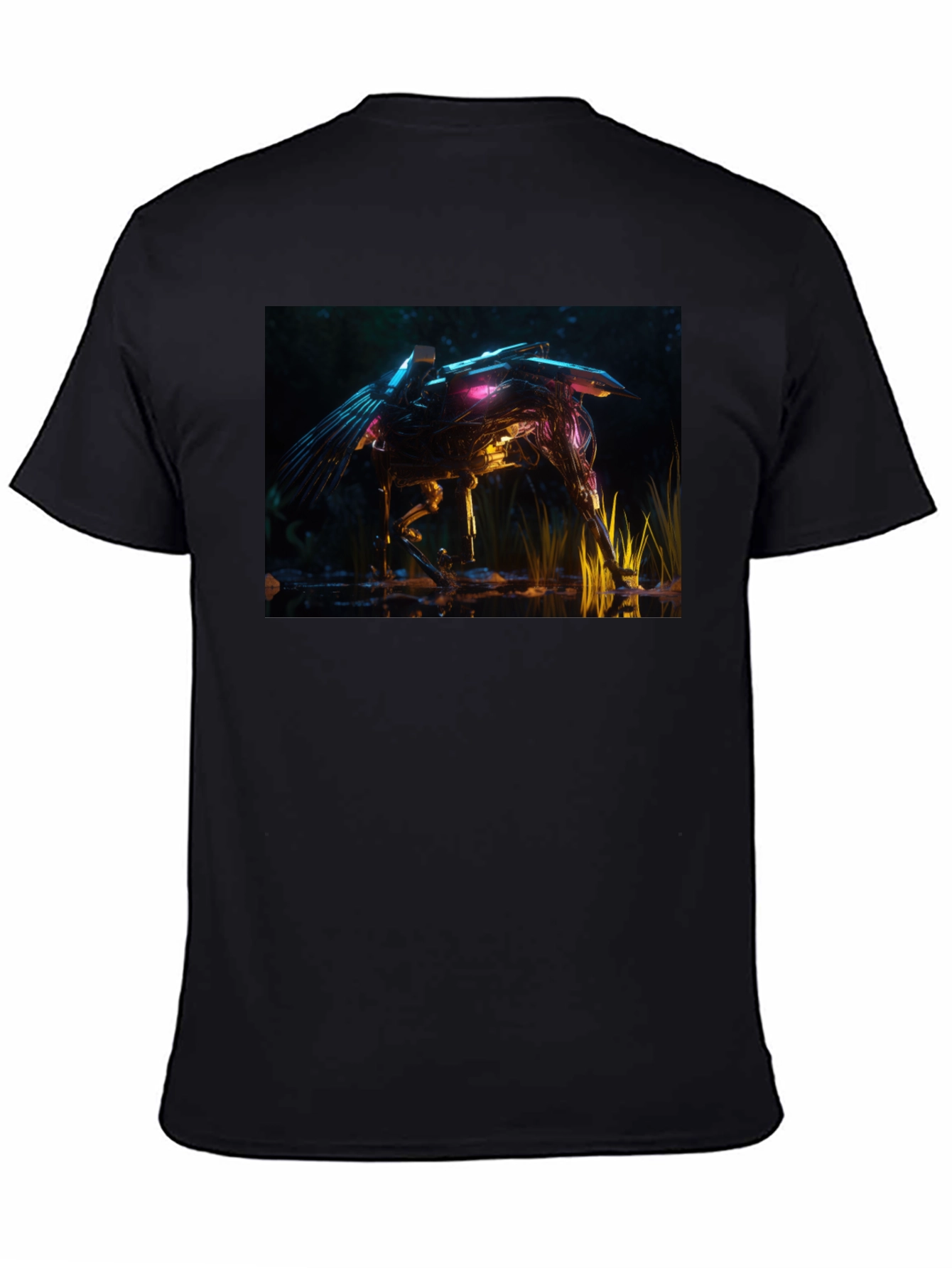 Futuristic Robotic Creature Graphic Tee - Black