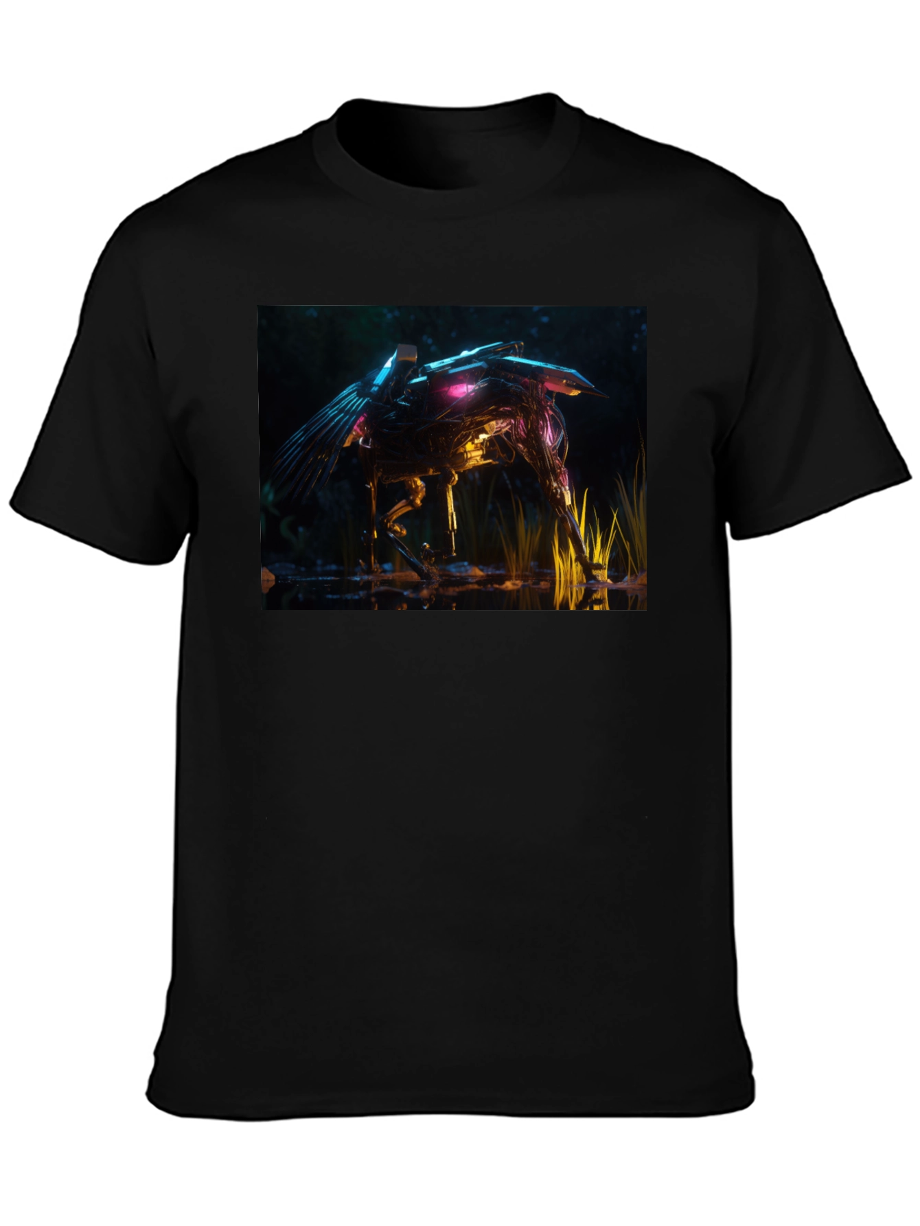 Futuristic Robotic Creature Graphic Tee - Black
