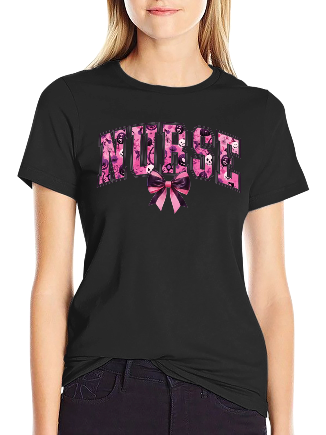 Nurse Halloween T-Shirt - Spooky Bow Design