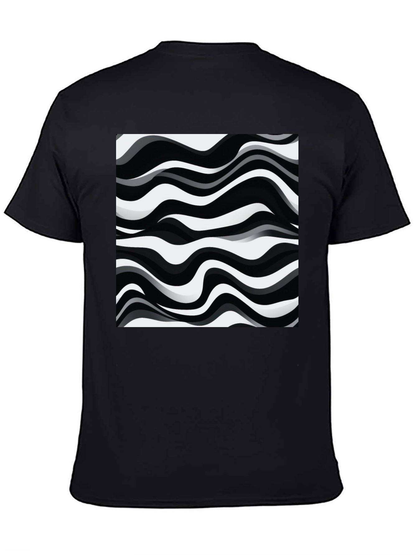 Abstract Wave Pattern Graphic Tee - Black