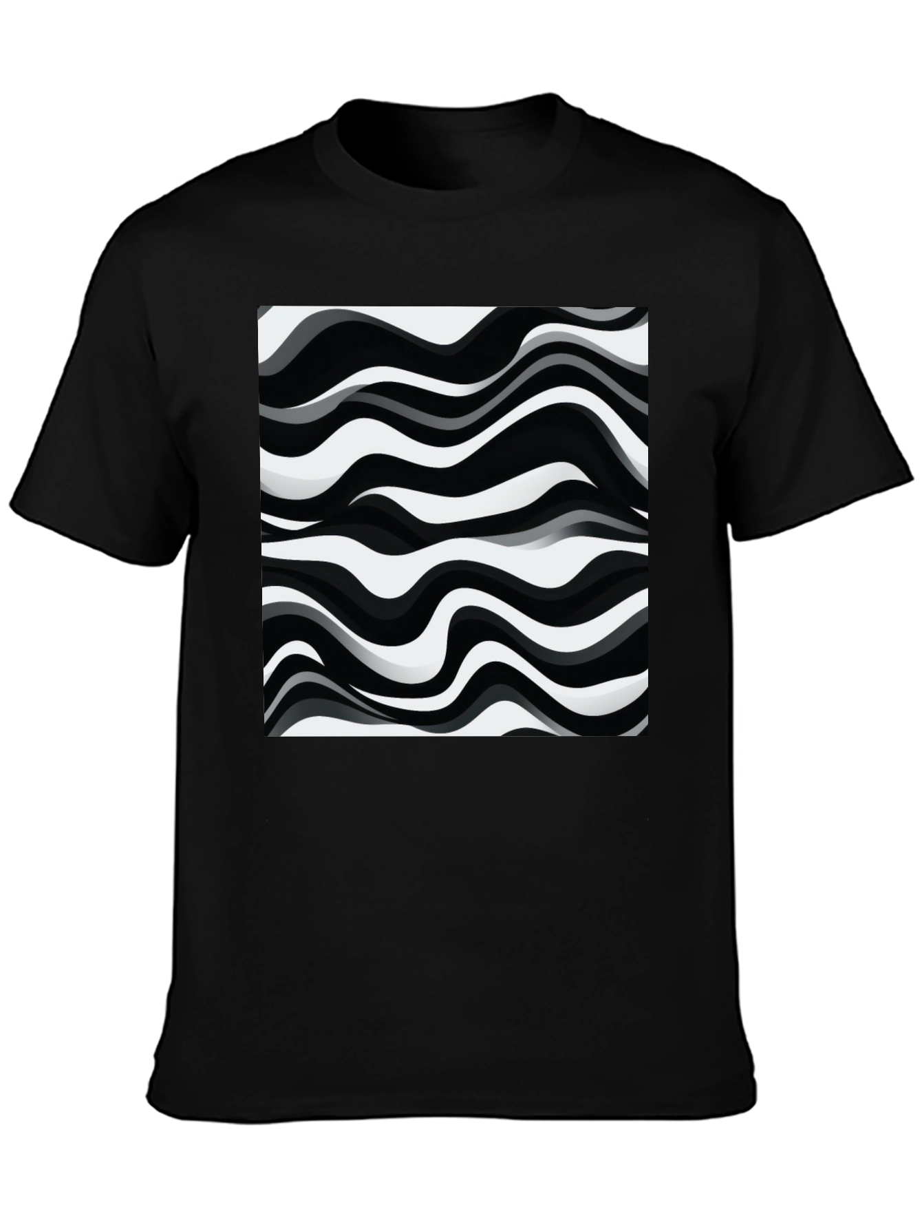 Abstract Wave Pattern Graphic Tee - Black