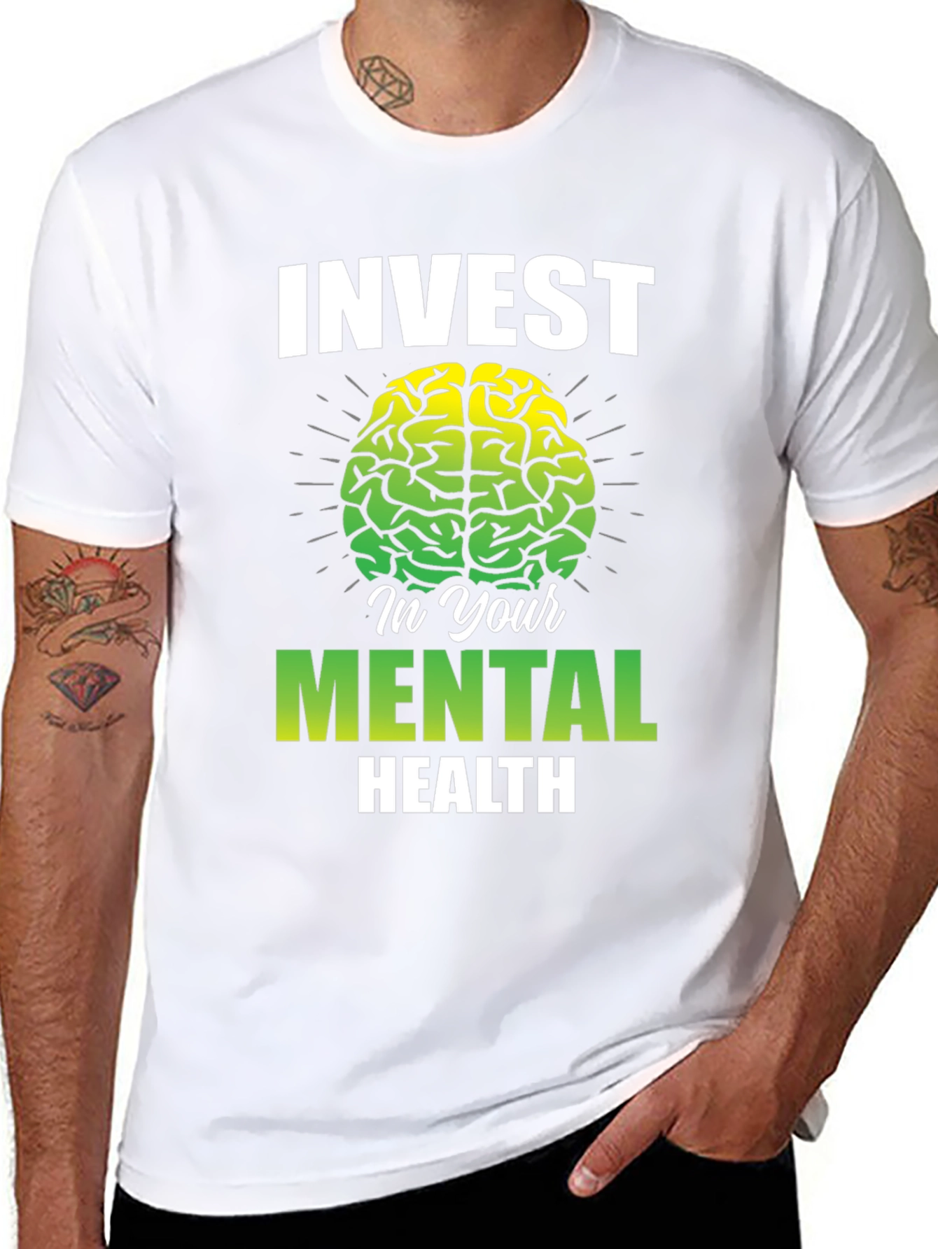 Invest In Your Mental Health T-Shirt - Brain Graphic