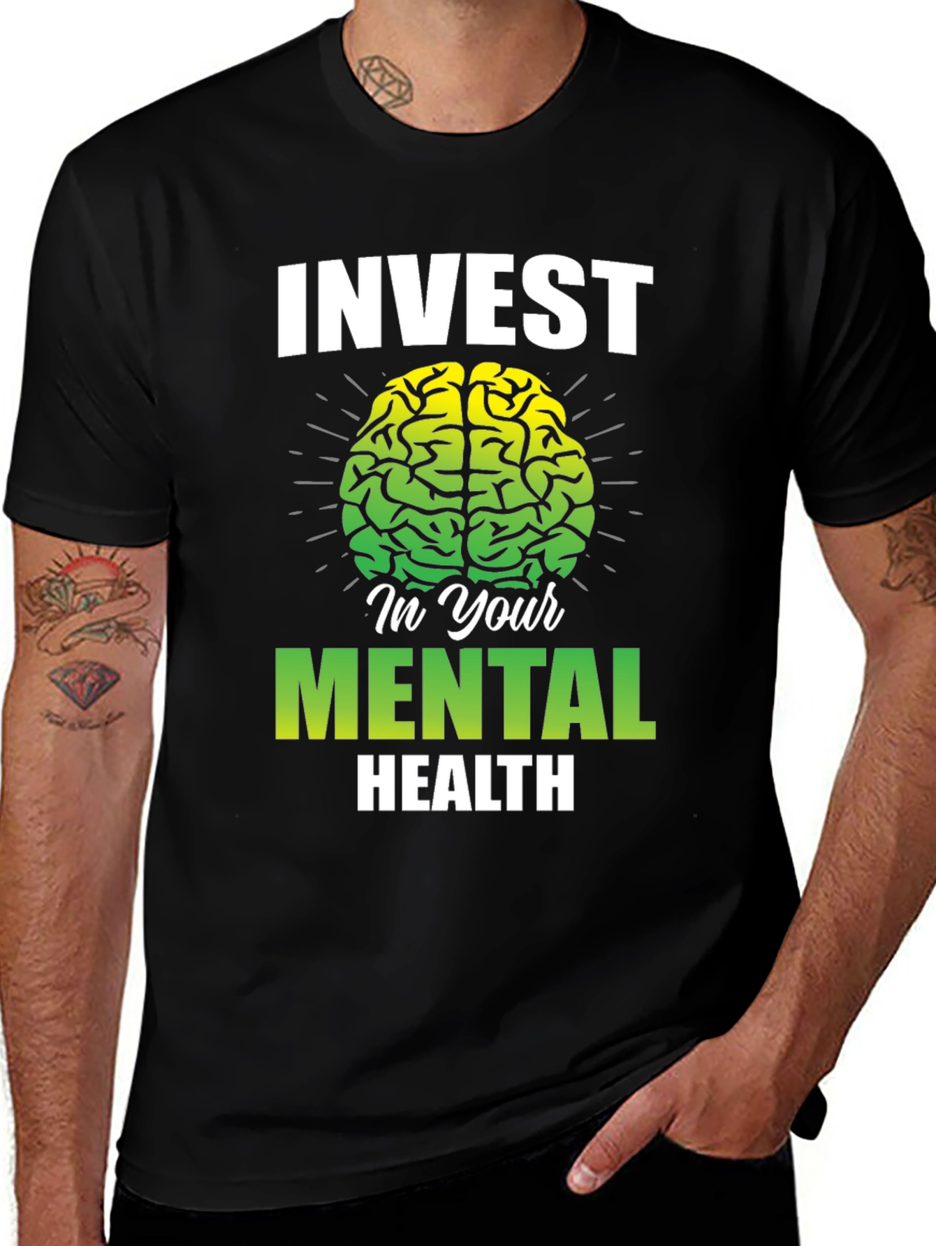 Invest In Your Mental Health T-Shirt - Brain Graphic