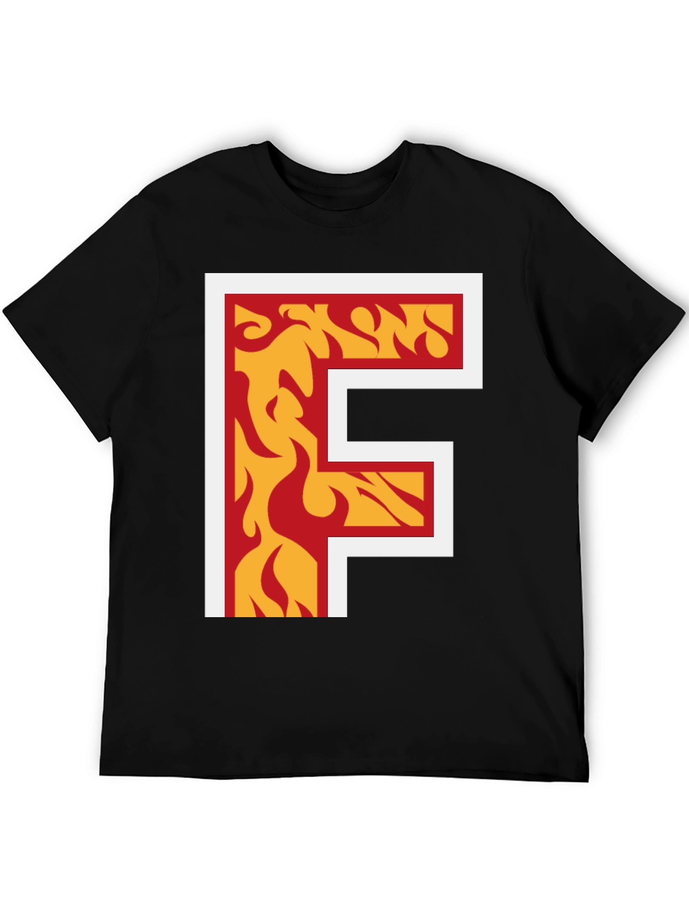 Fiery Letter F Graphic Tee - Bold Black T-Shirt