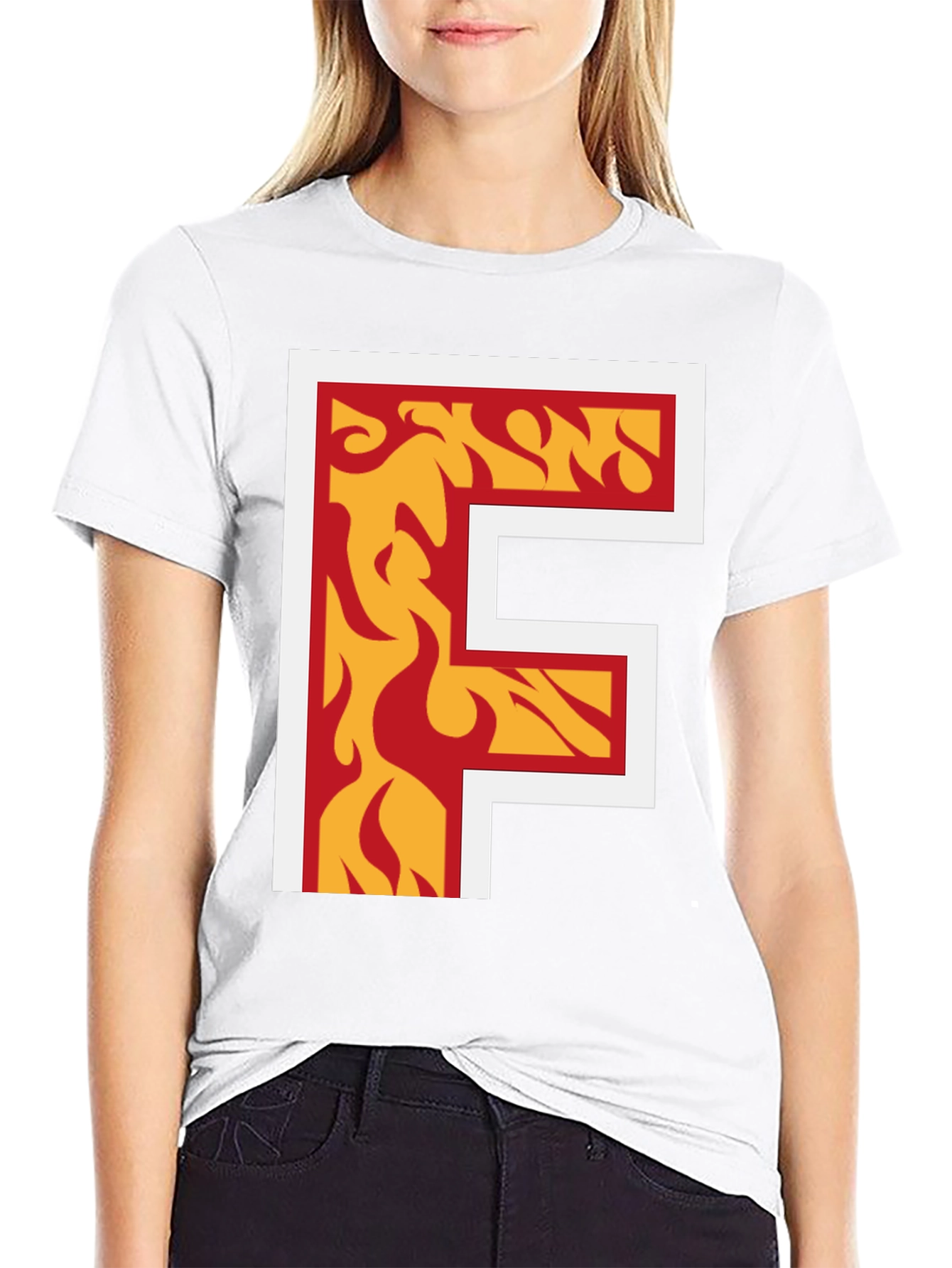 Fiery Letter F Graphic Tee - Bold Black T-Shirt