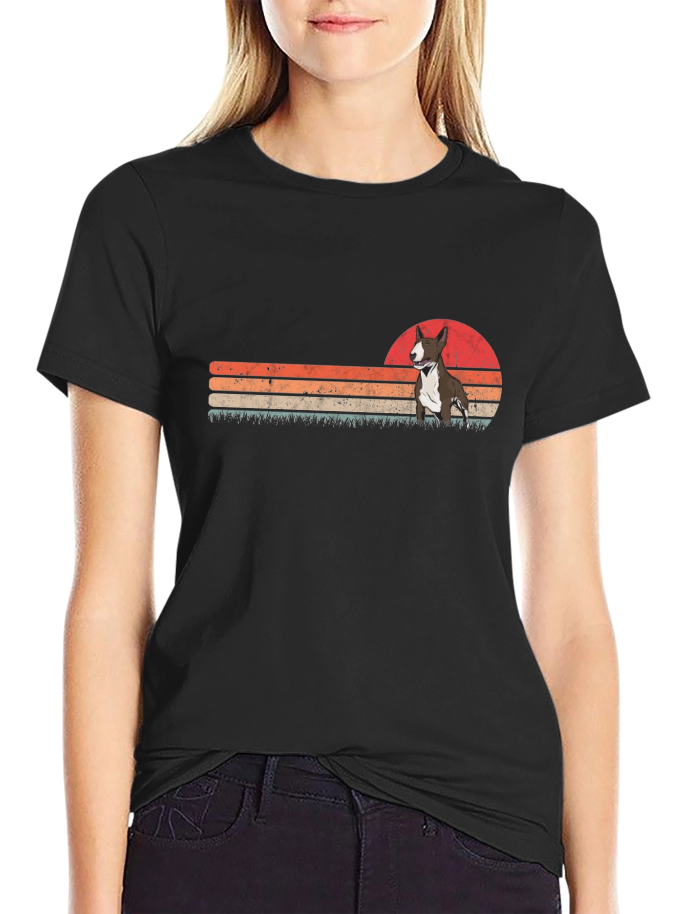 Retro Bull Terrier Graphic Tee - Black
