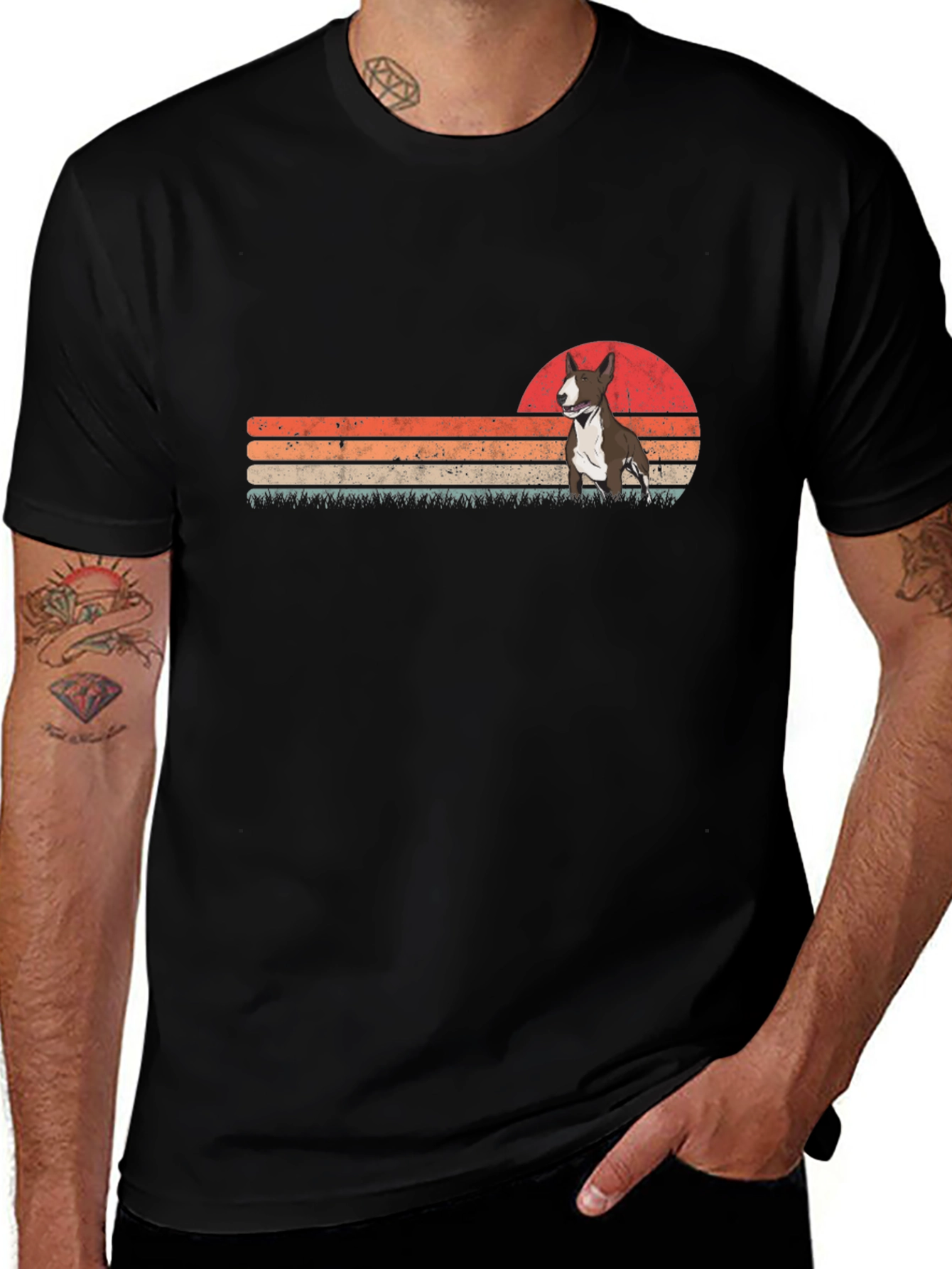 Retro Bull Terrier Graphic Tee - Black