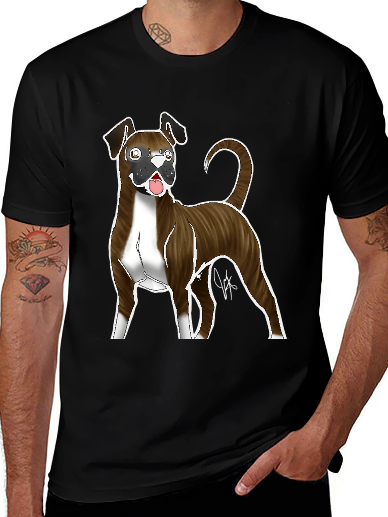 Boxer Dog Graphic Tee - Mens Black T-Shirt