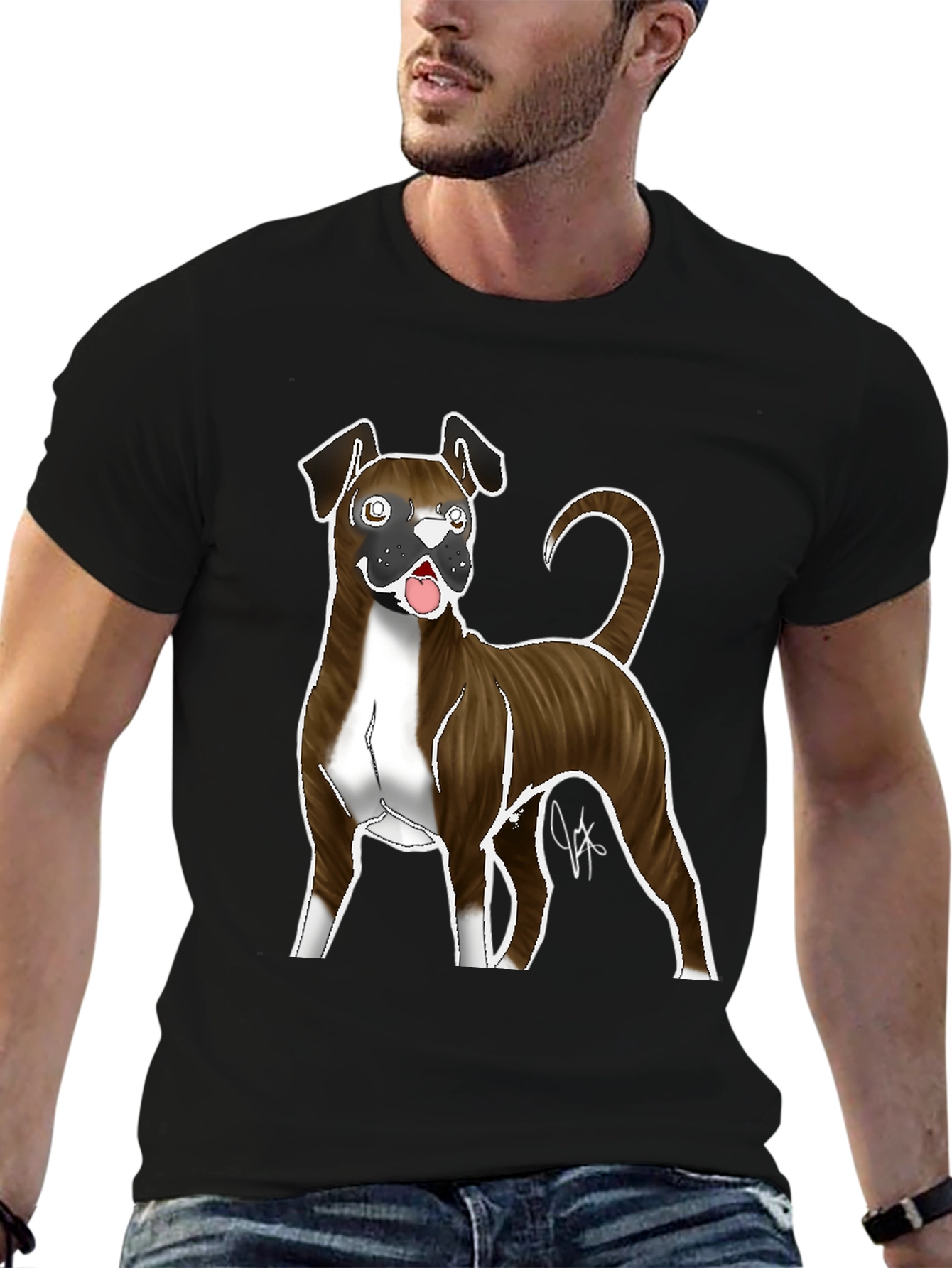 Boxer Dog Graphic Tee - Mens Black T-Shirt
