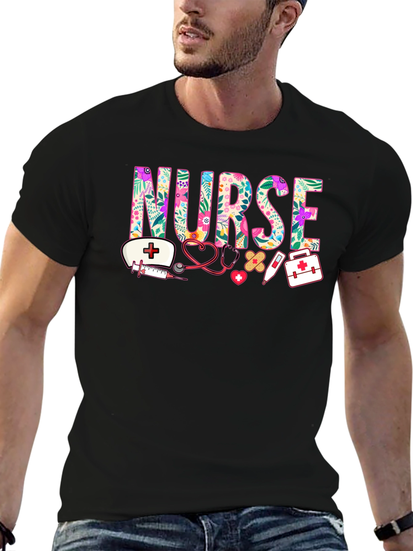 Floral Nurse Graphic T-Shirt