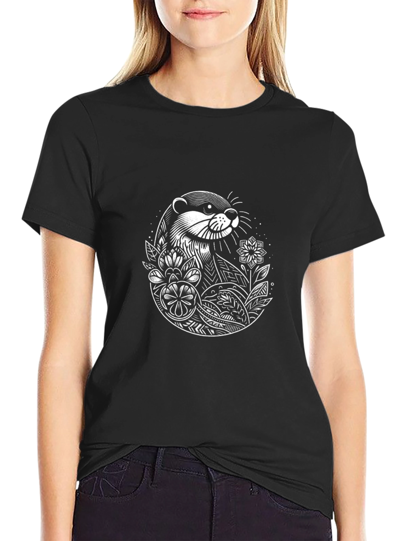 Otter Graphic Tee - Black Crewneck T-Shirt