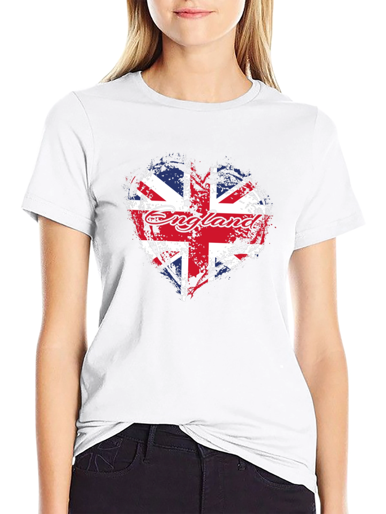 England Flag Heart T-Shirt - Black