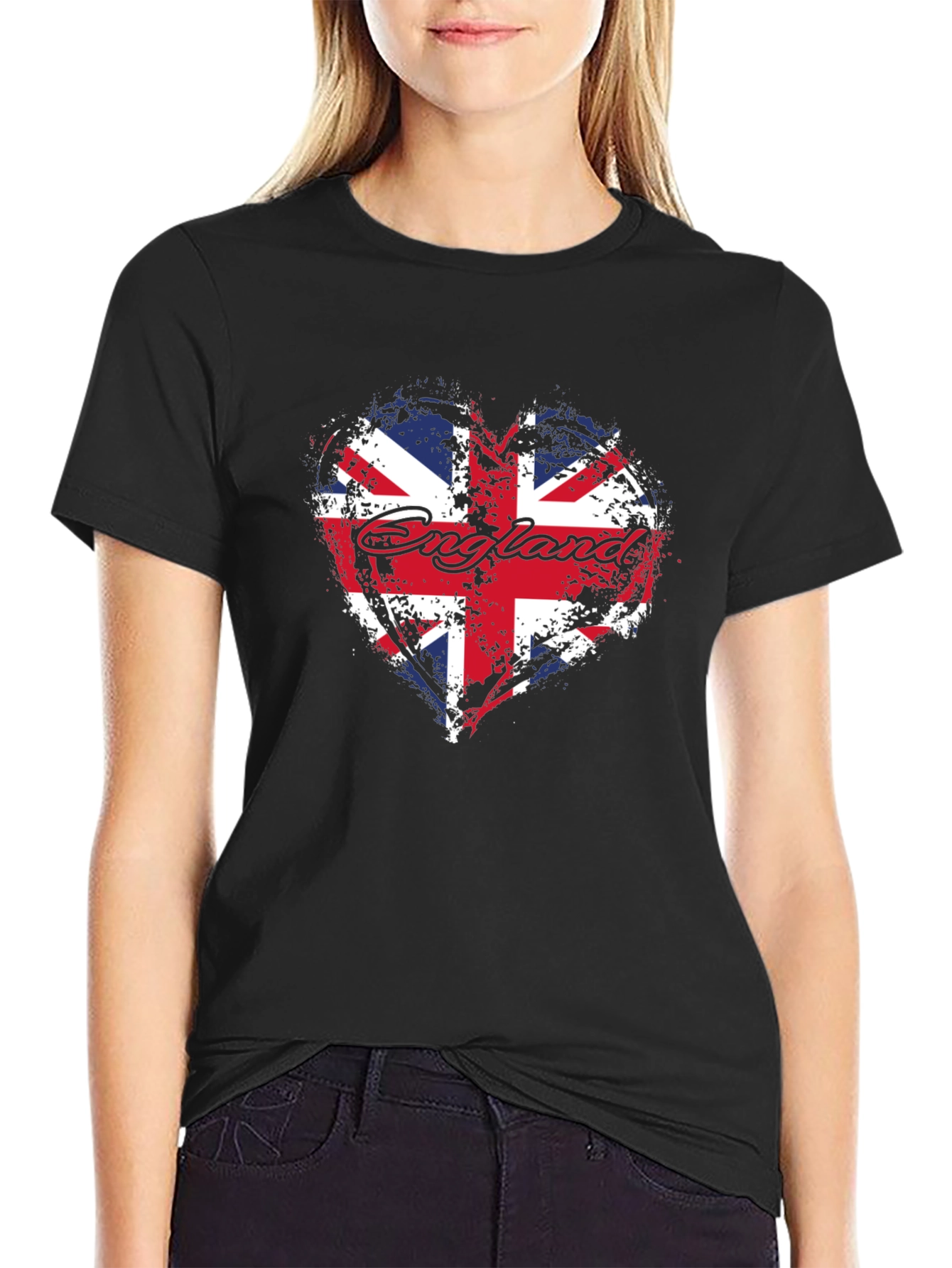 England Flag Heart T-Shirt - Black