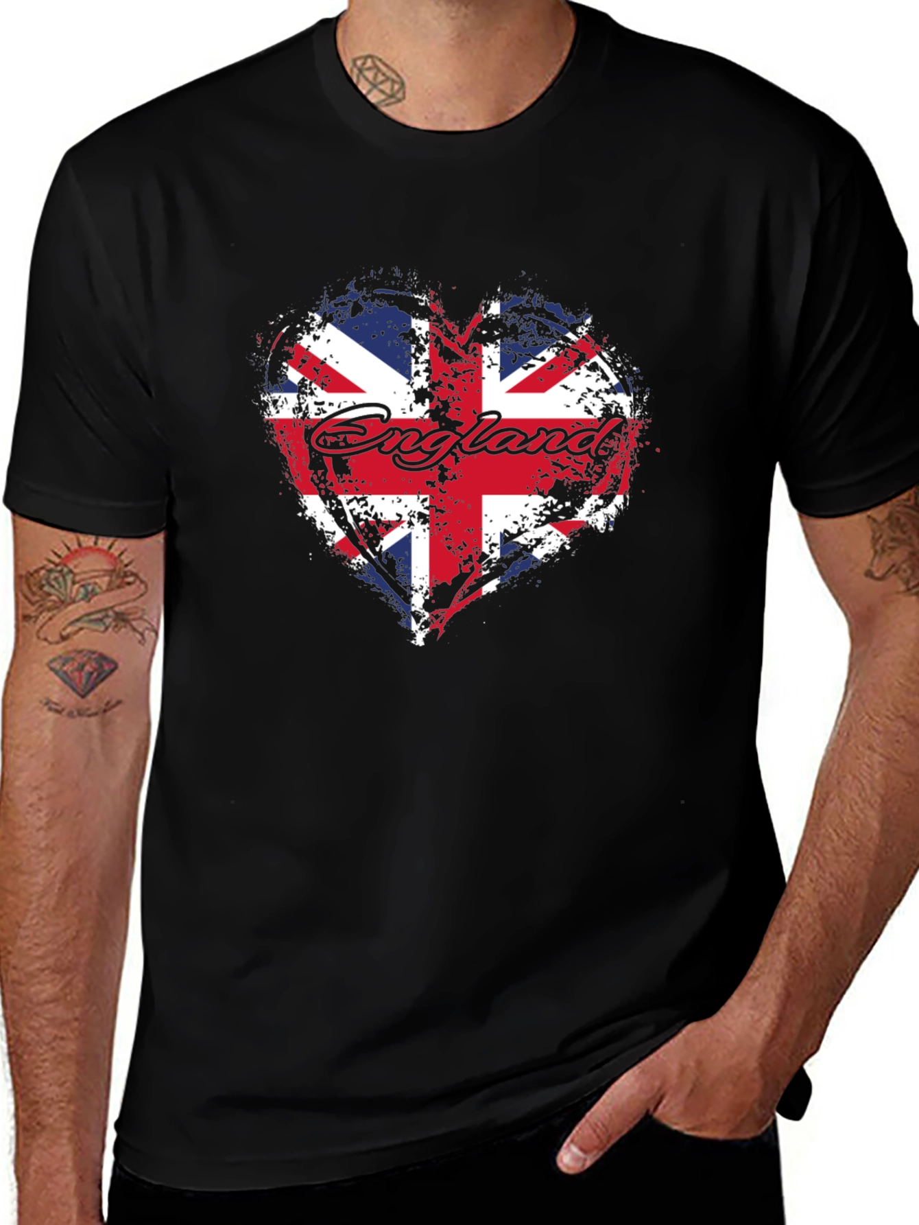 England Flag Heart T-Shirt - Black
