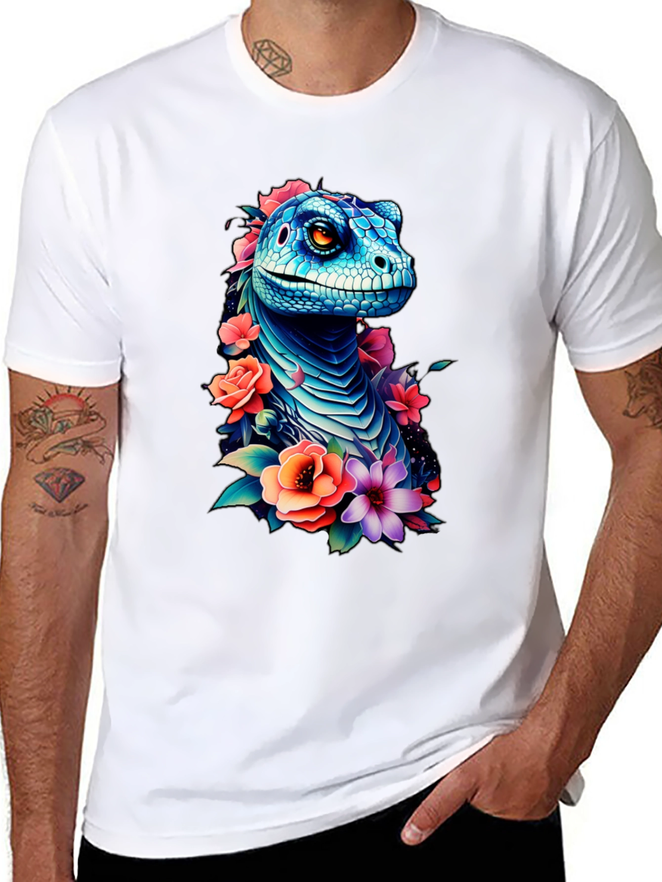 Floral Dinosaur Graphic Tee - Unique Animal Print