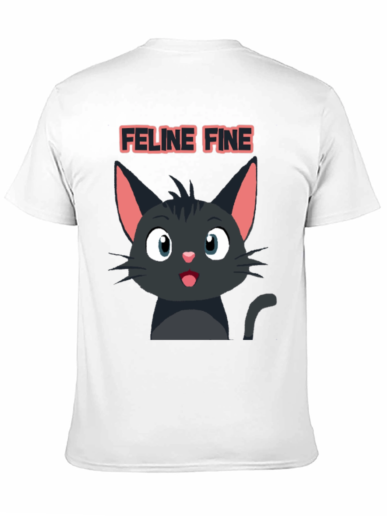 Feline Fine Black Cat T-Shirt - Cute Cartoon Design