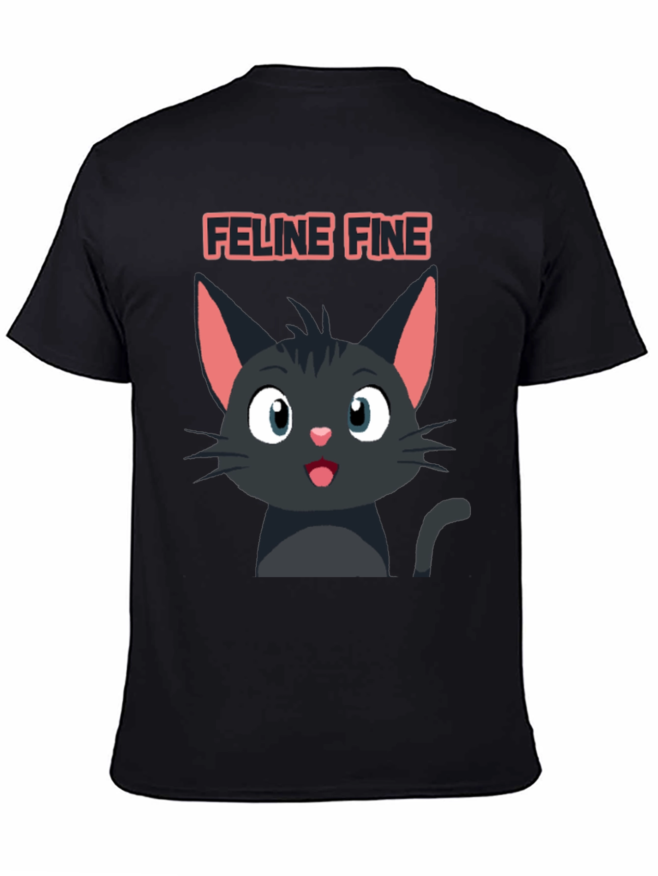 Feline Fine Black Cat T-Shirt - Cute Cartoon Design
