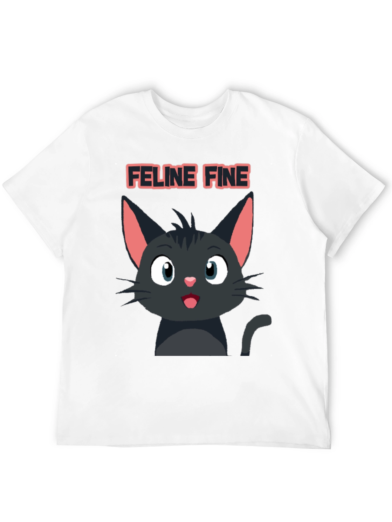 Feline Fine Black Cat T-Shirt - Cute Cartoon Design
