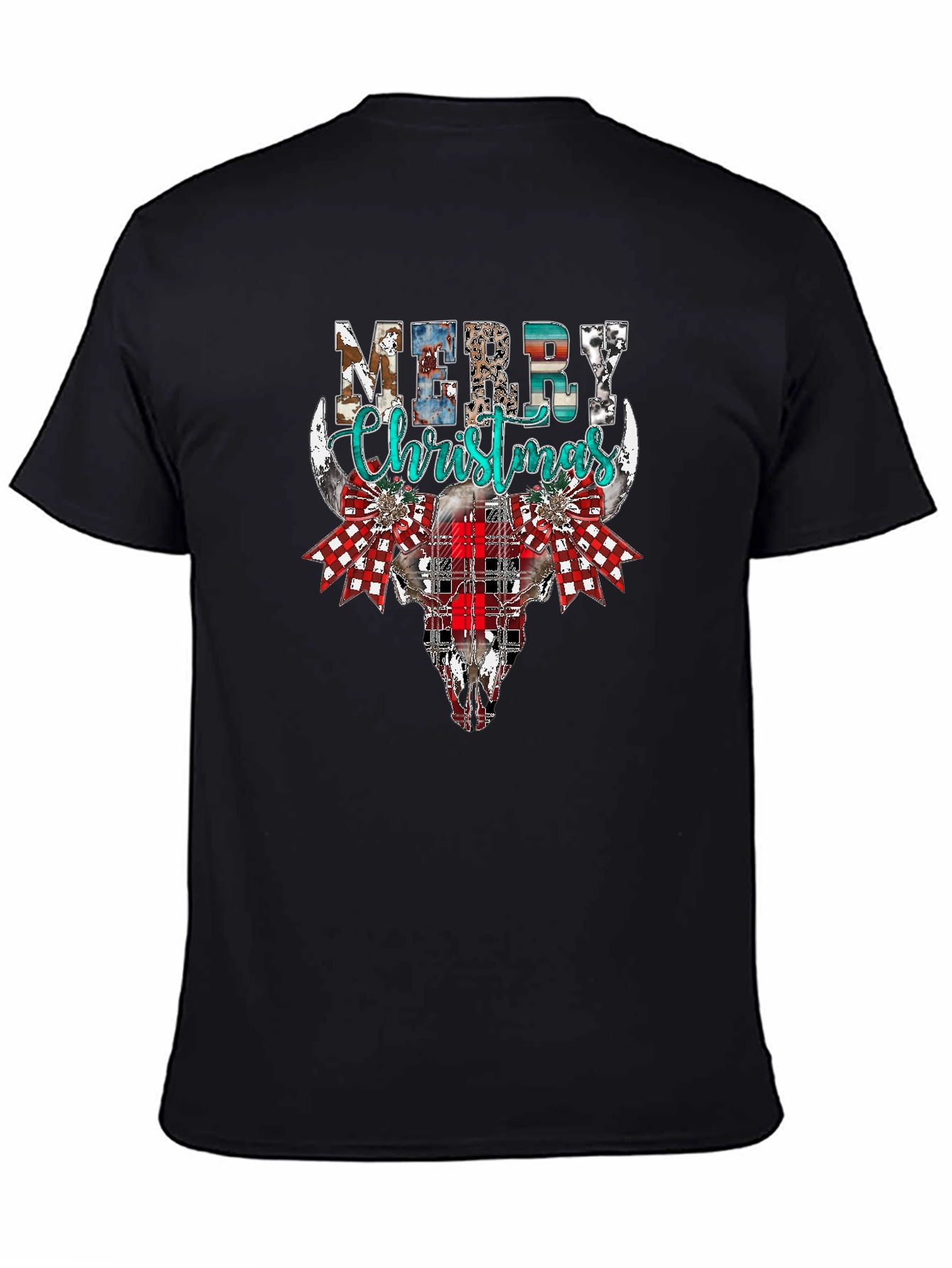 Merry Christmas Bull Skull Graphic Tee