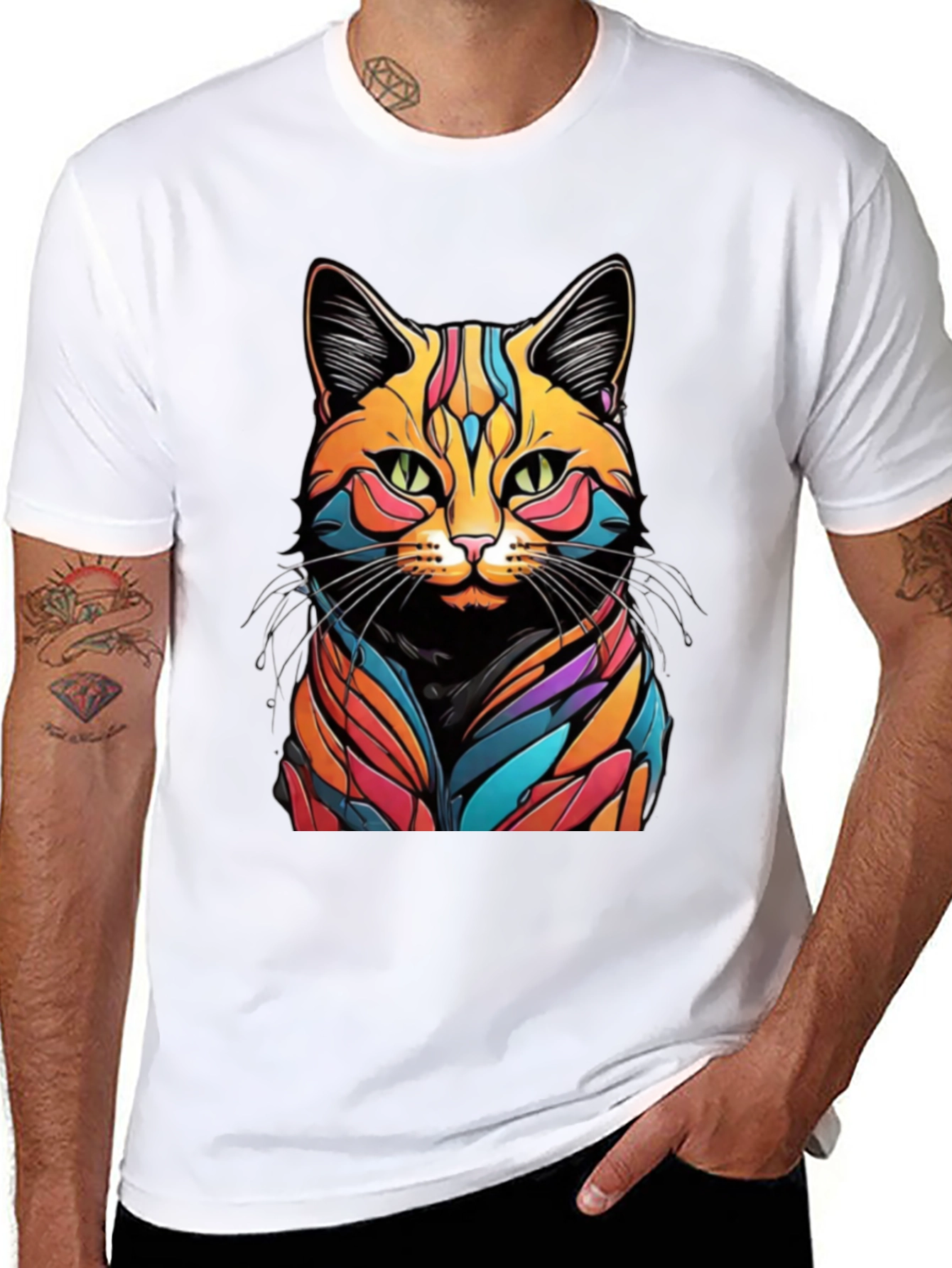 Psychedelic Cat Graphic T-Shirt