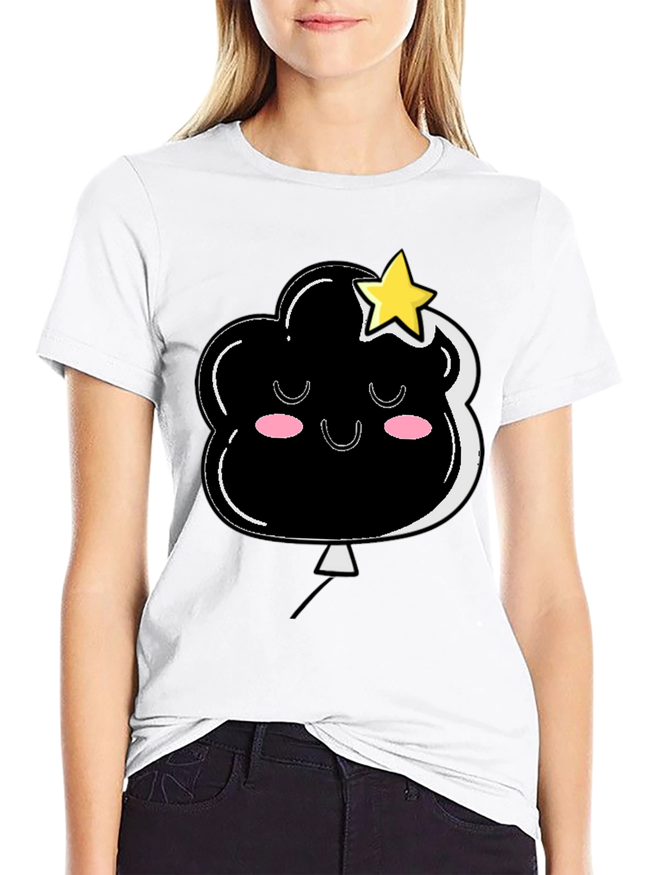 Cute Cloud & Star Graphic Black T-Shirt