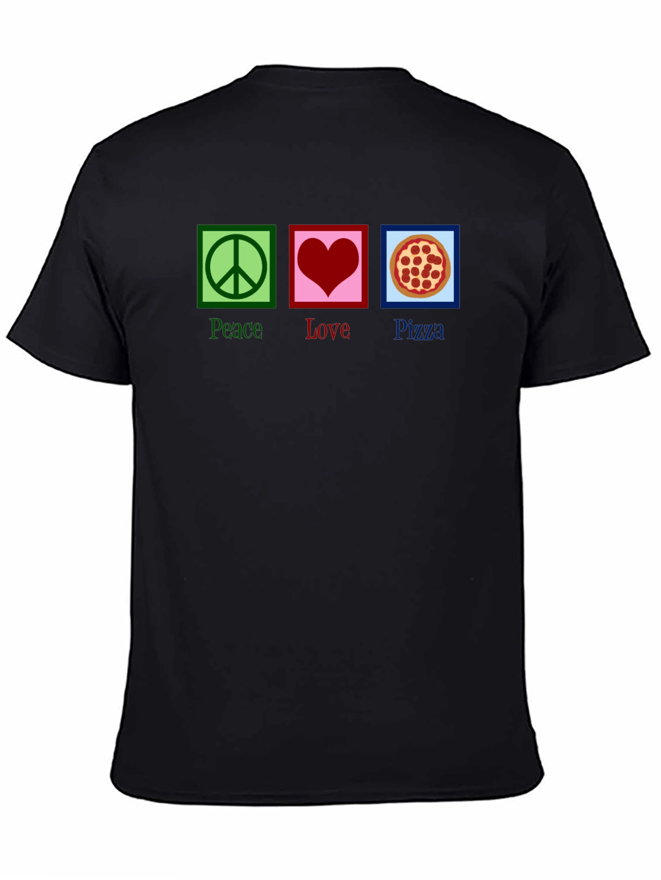 Peace Love Pizza Graphic Tee - Black Cotton T-Shirt