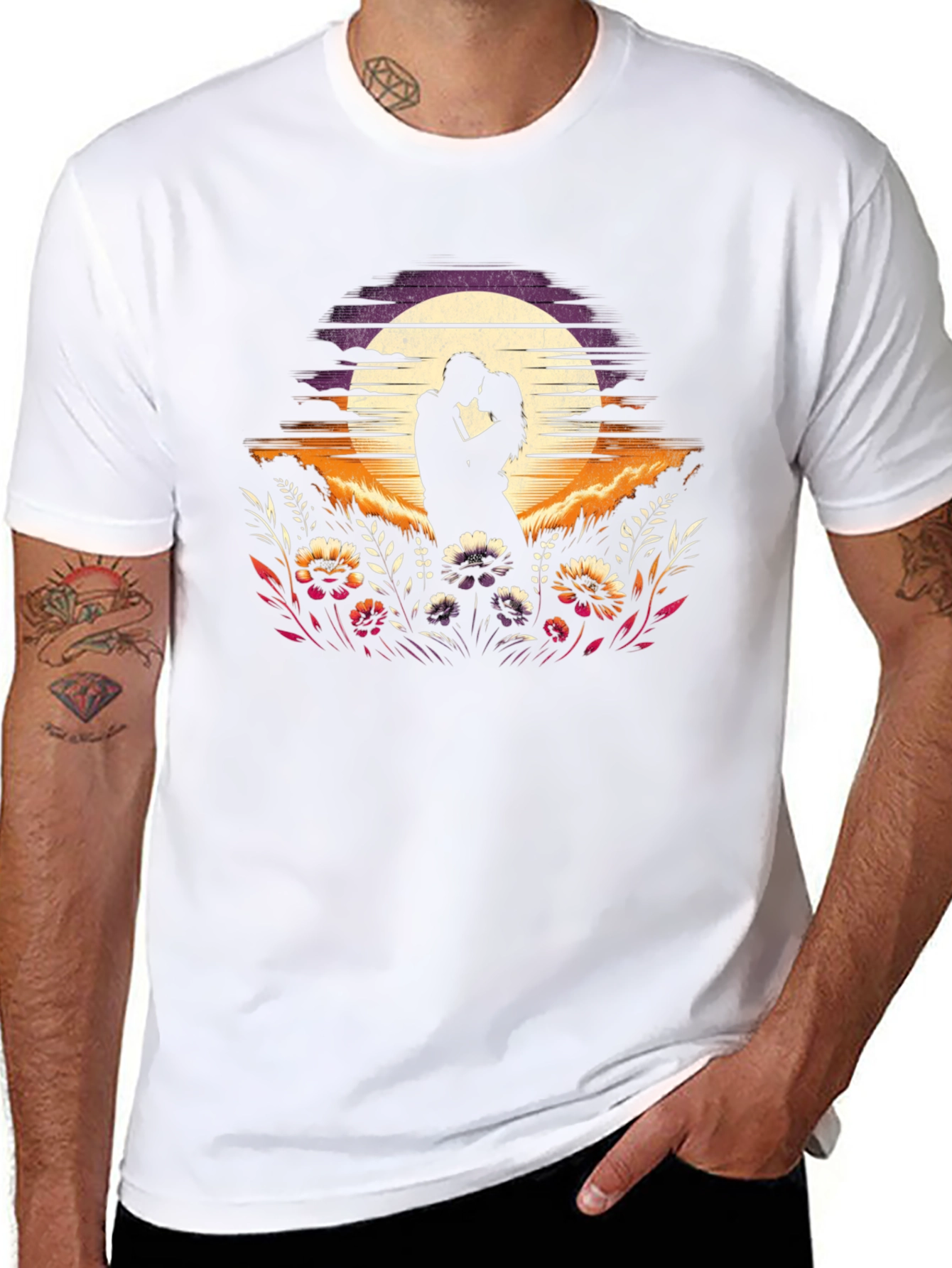 Romantic Sunset Couple Graphic T-Shirt