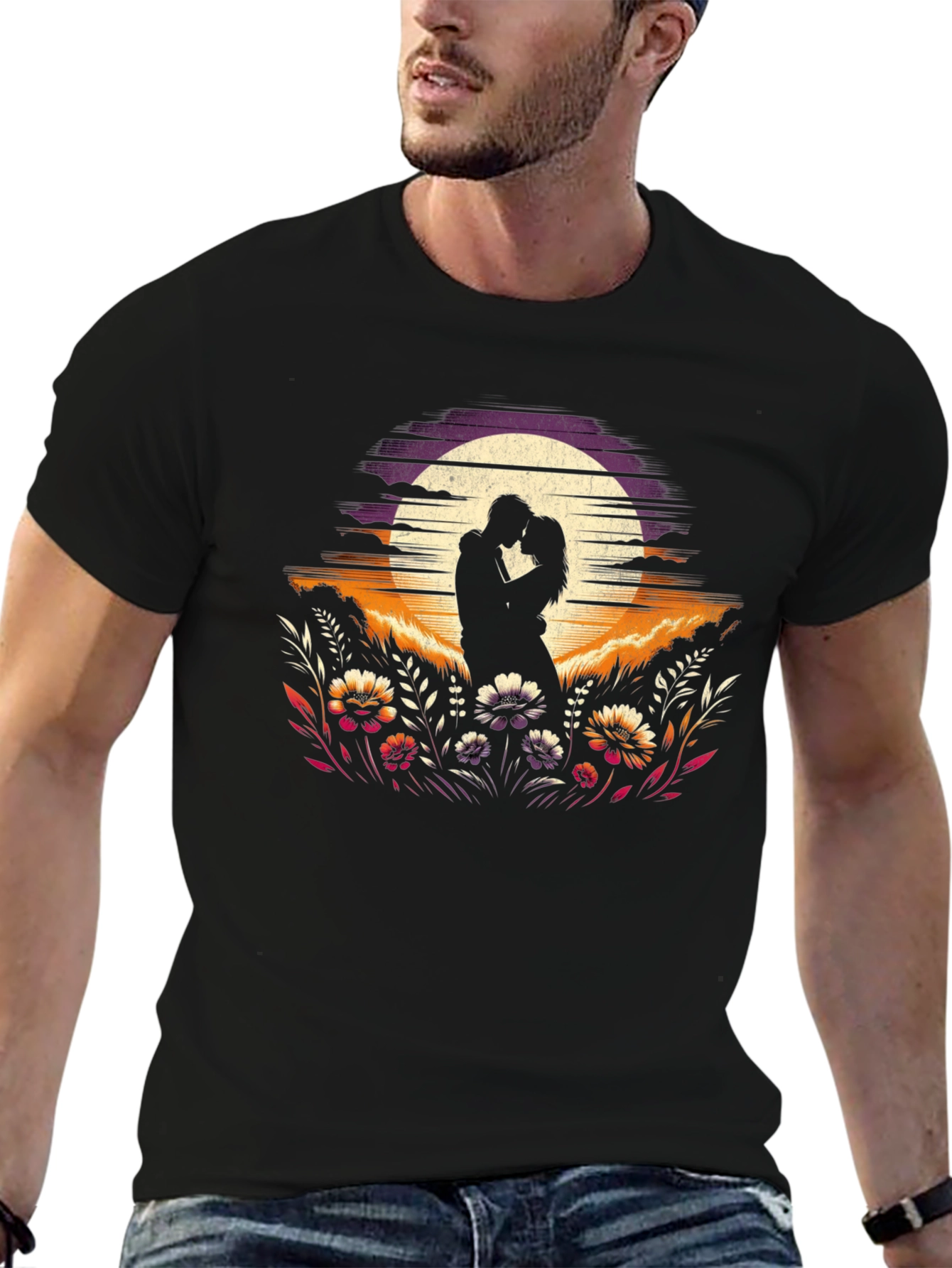 Romantic Sunset Couple Graphic T-Shirt