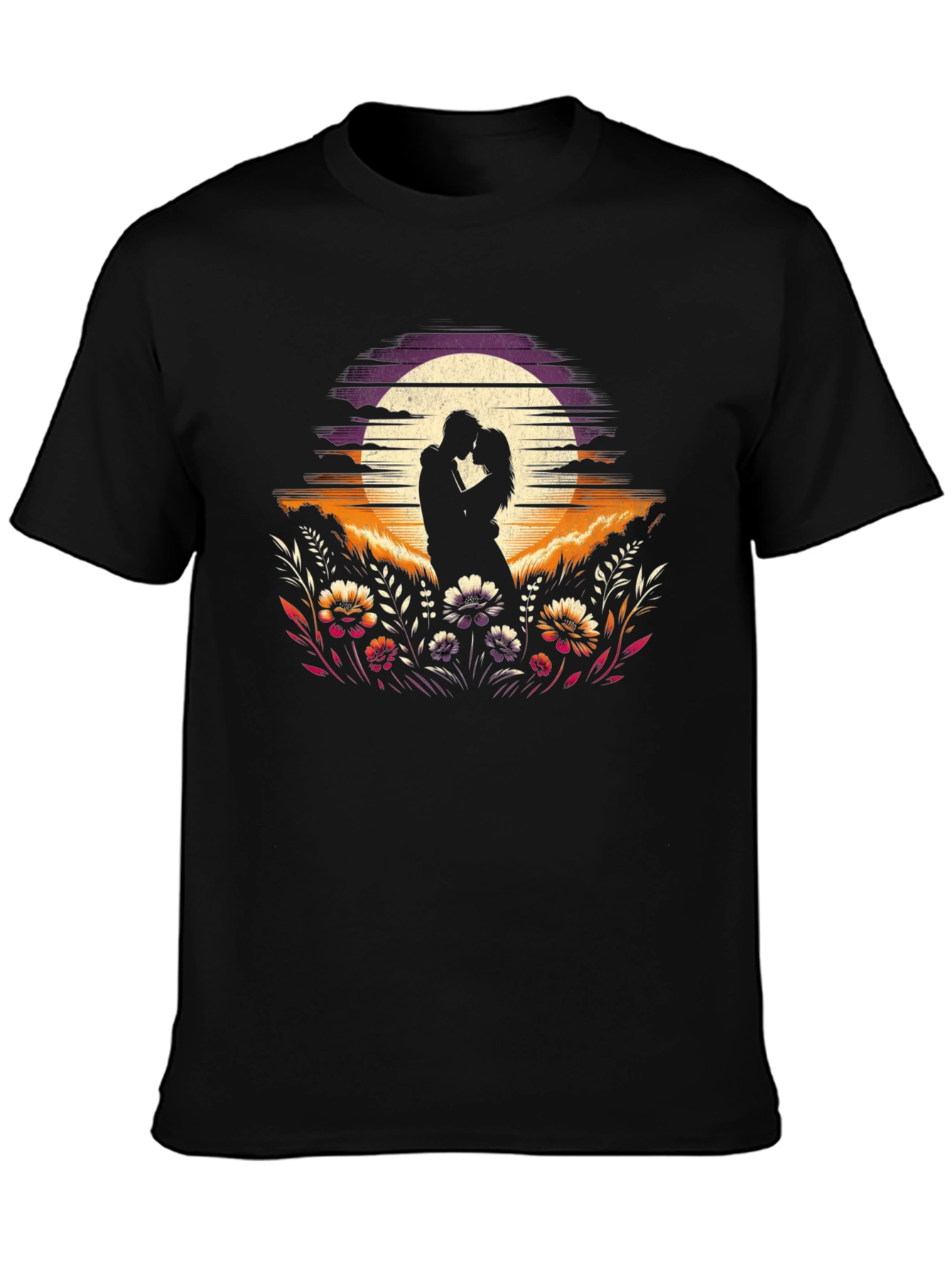 Romantic Sunset Couple Graphic T-Shirt